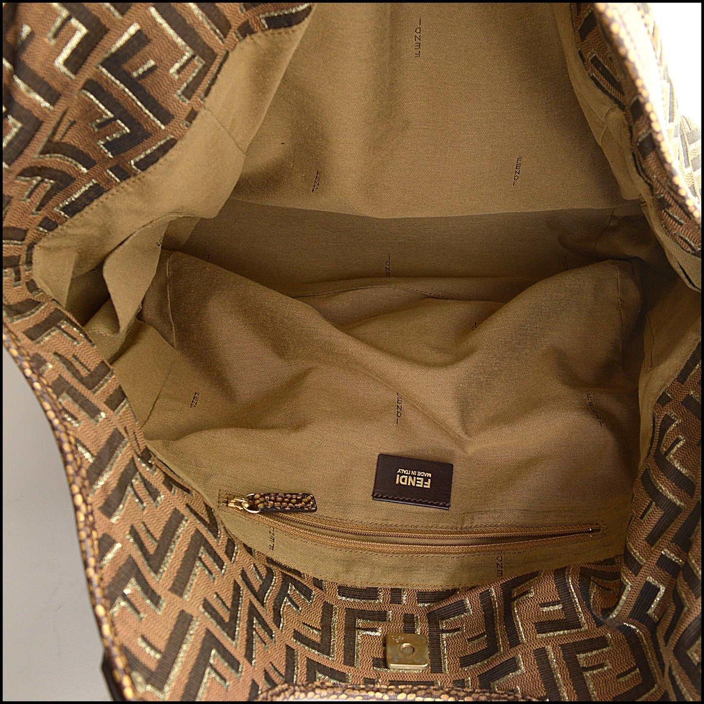 RDC14491 Fendi Gold Metallic Brown Zucca FF Logo Canvas Chef Shoulder Bag