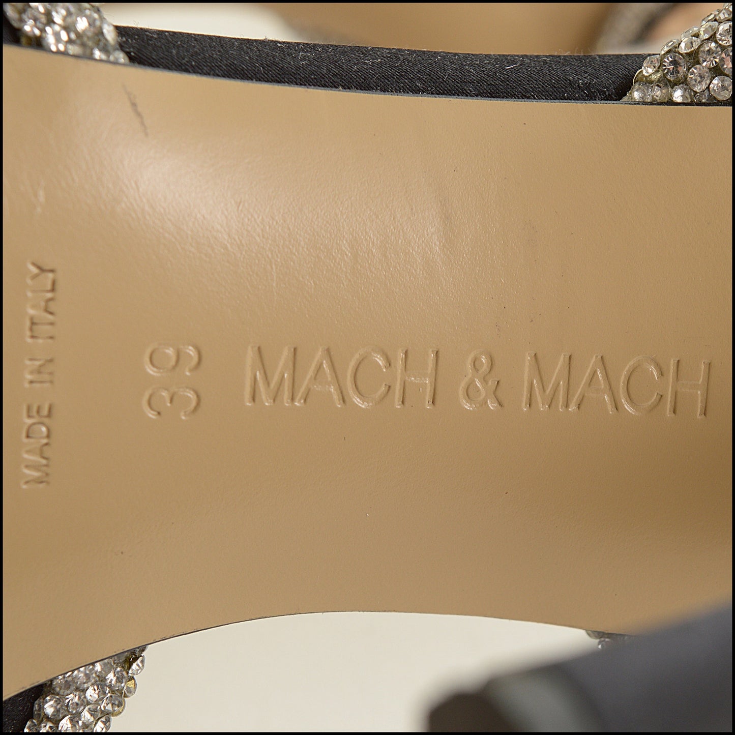 RDC15616 MACH & MACH Black Stain Crystal Bow Ankle Wrap Heels size 39