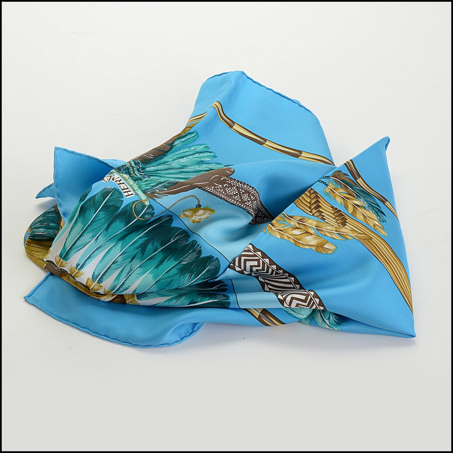 RDC14791 HERMES "Brazil" Feather Headdress Silk Scarf 90