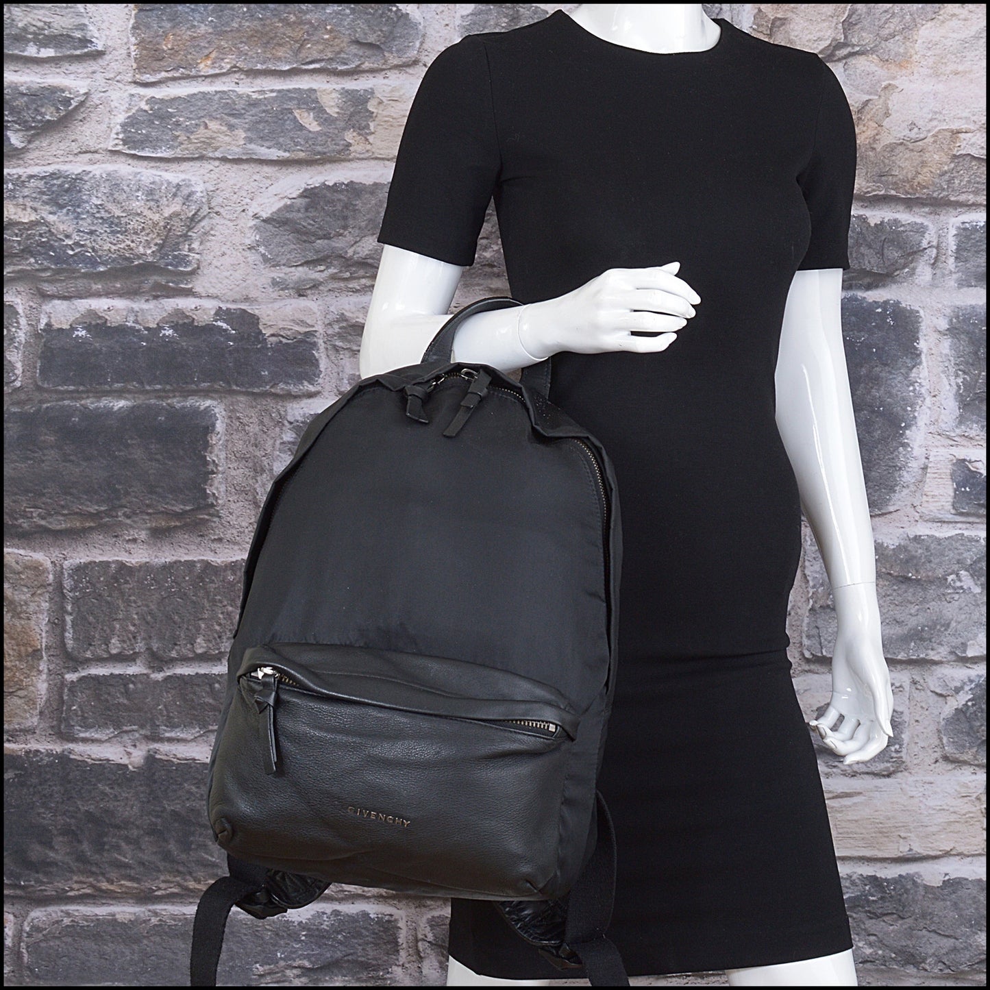 RDC15546 GIVENCHY Black 2011 Ricardo Tisci Nylon and Leather Studded Strap Backpack