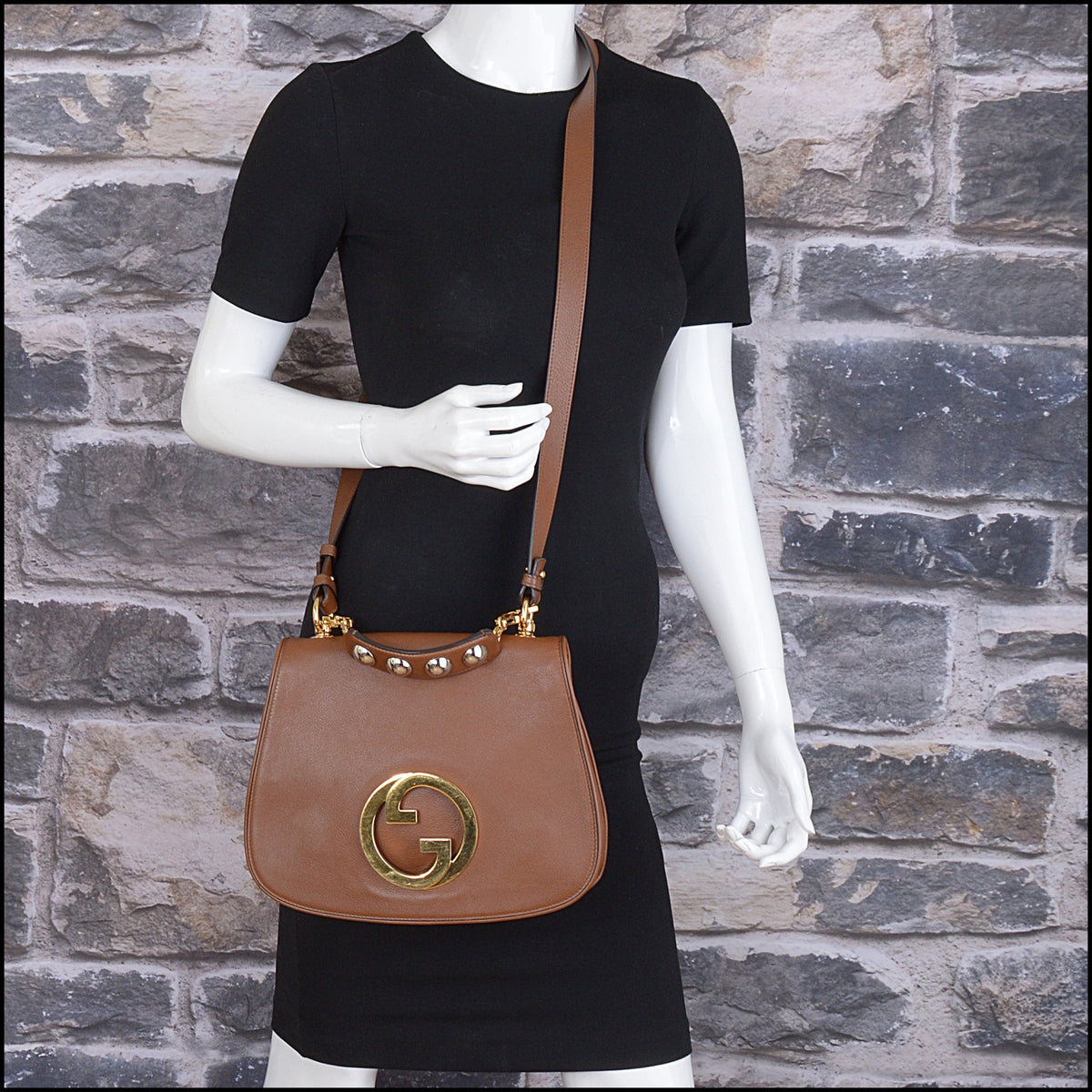 RDC15645 GUCCI Brown Leather Top Handle Blondie Crossbody Bag