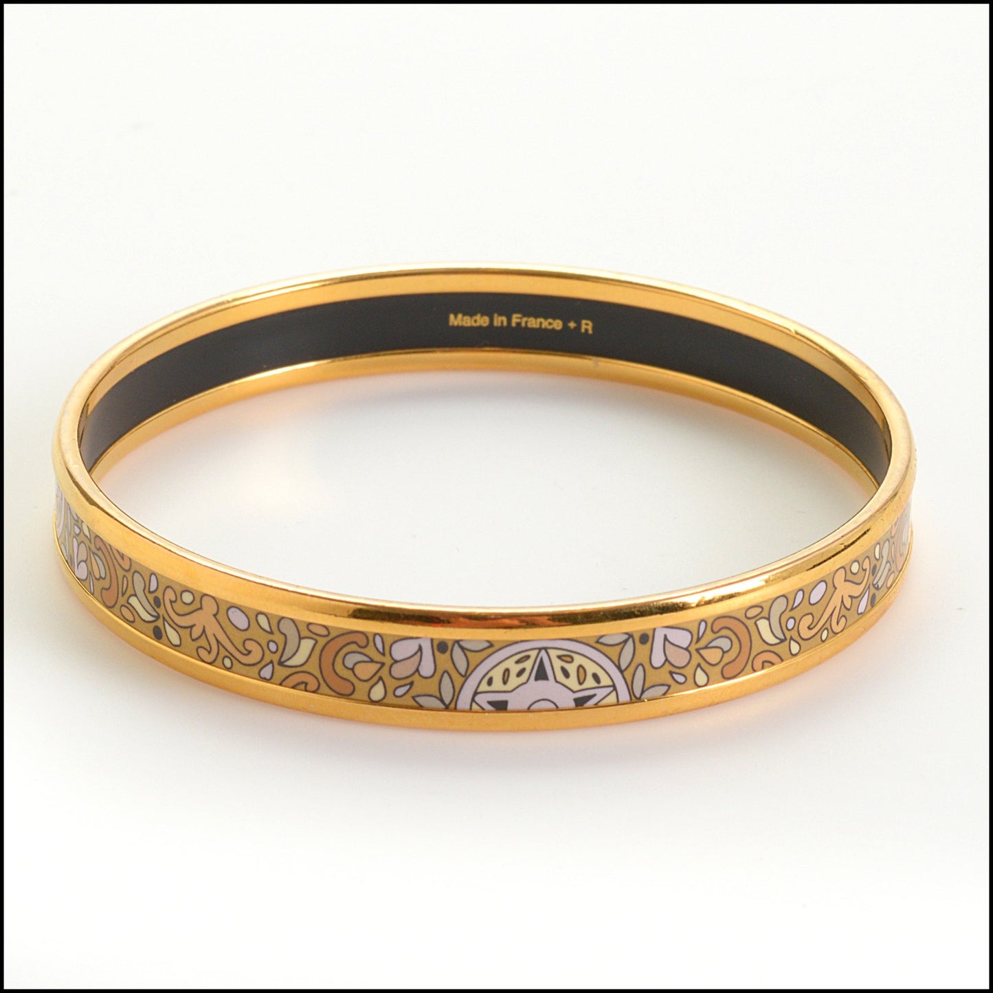 RDC14698 HERMES Gold Narrow Printed Enamel Bangle Size XS
