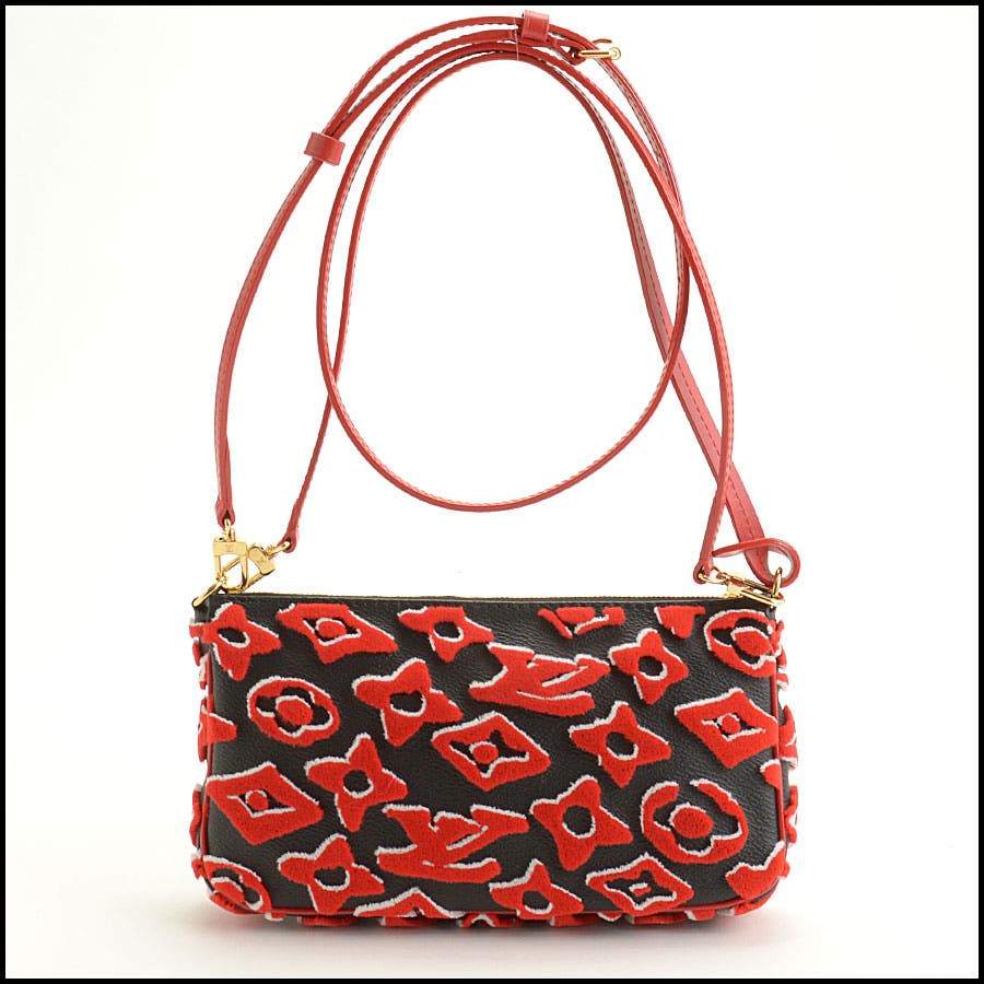 louis vuitton black red backpack Urs Fisher x Louis Vuitton Red Tufted Monogram Pochette Accessoires