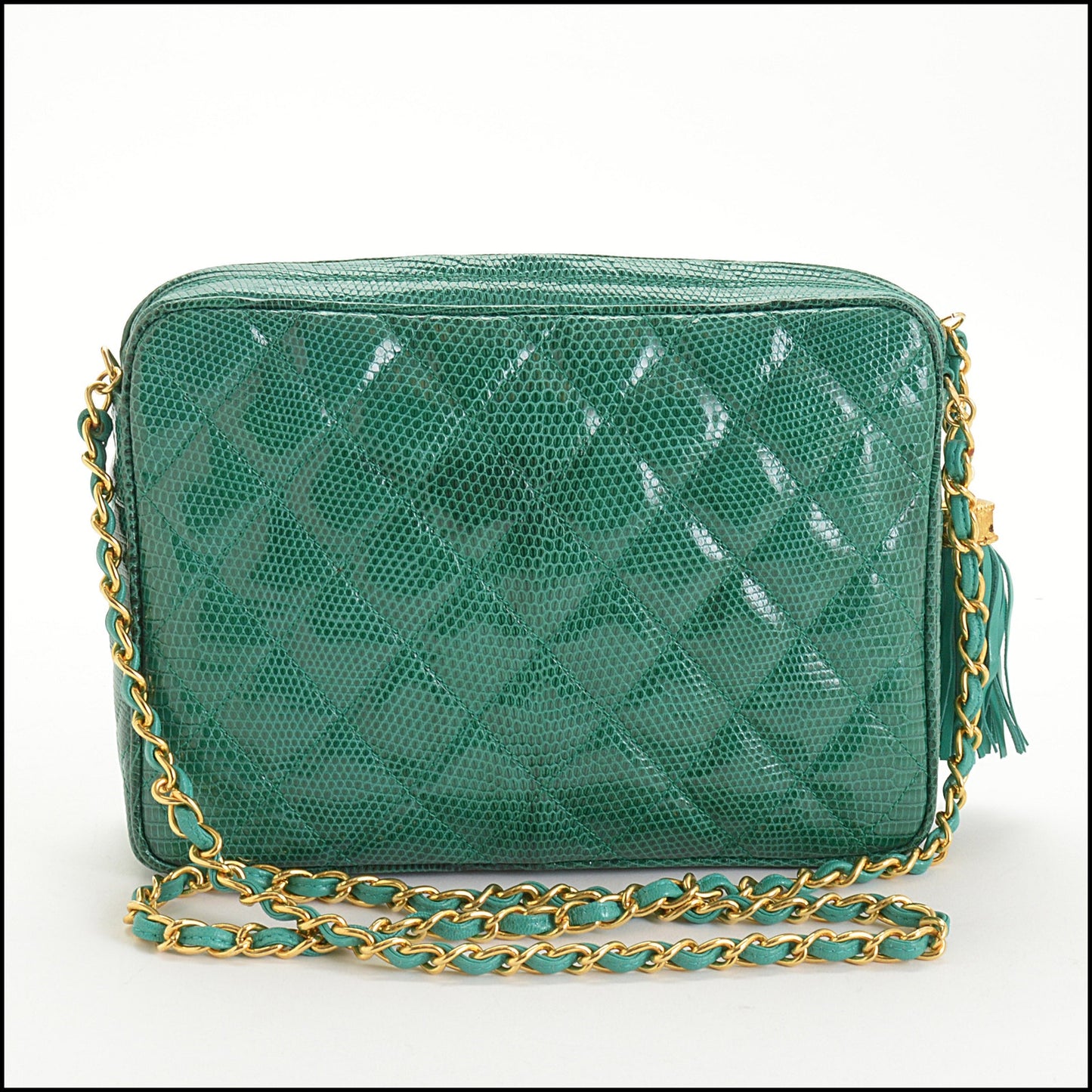 RDC14690 CHANEL Vintage '86-'88 Green Lizard Chain Strap Camera Bag