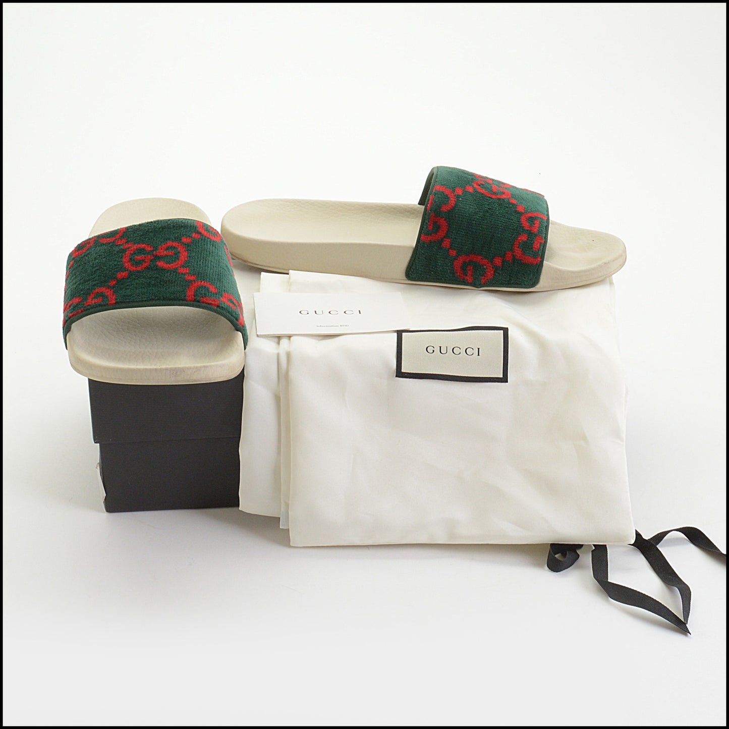 RDC14339 Authentic GUCCI Green & Red Fabric GG Slides Size 11
