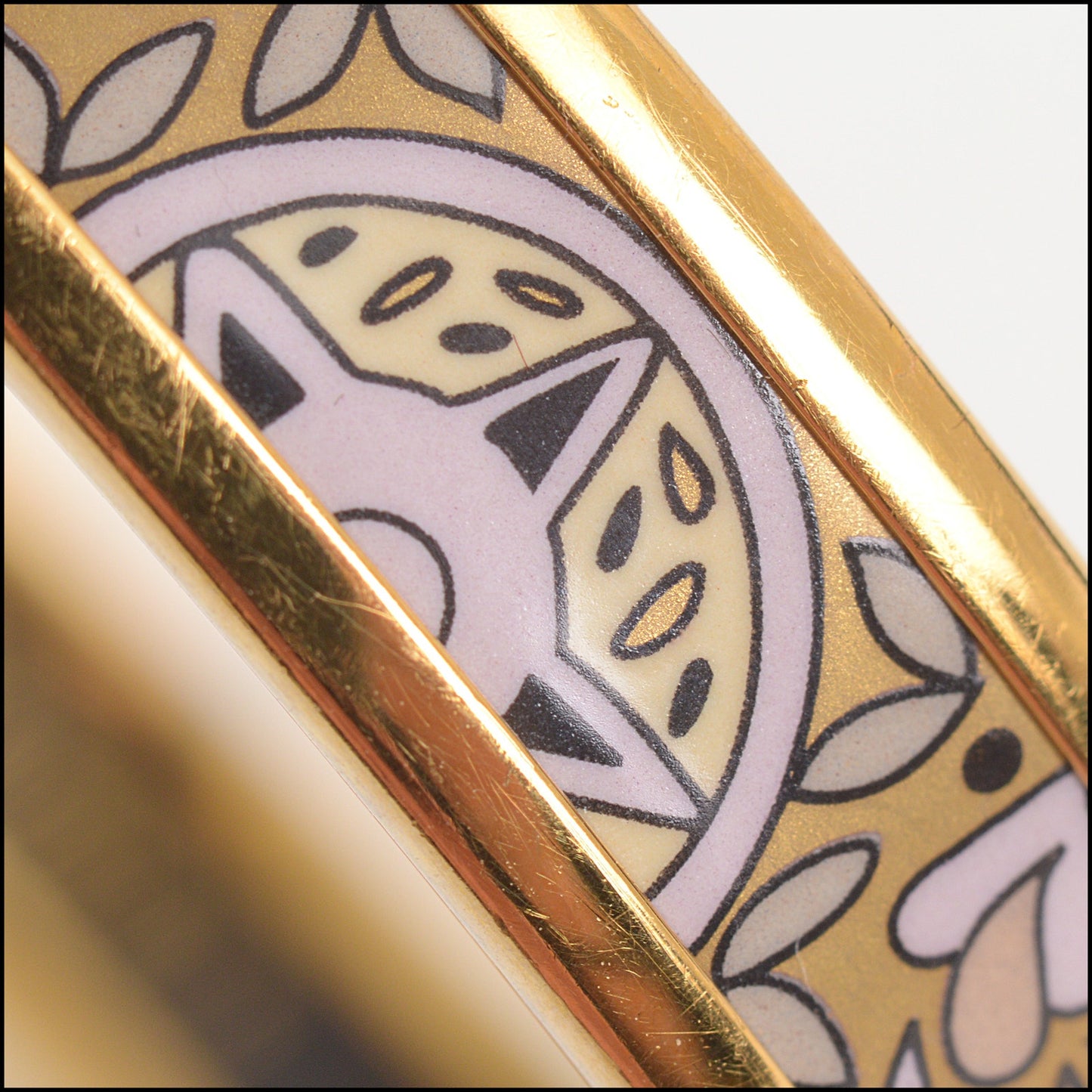RDC14698 HERMES Gold Narrow Printed Enamel Bangle Size XS