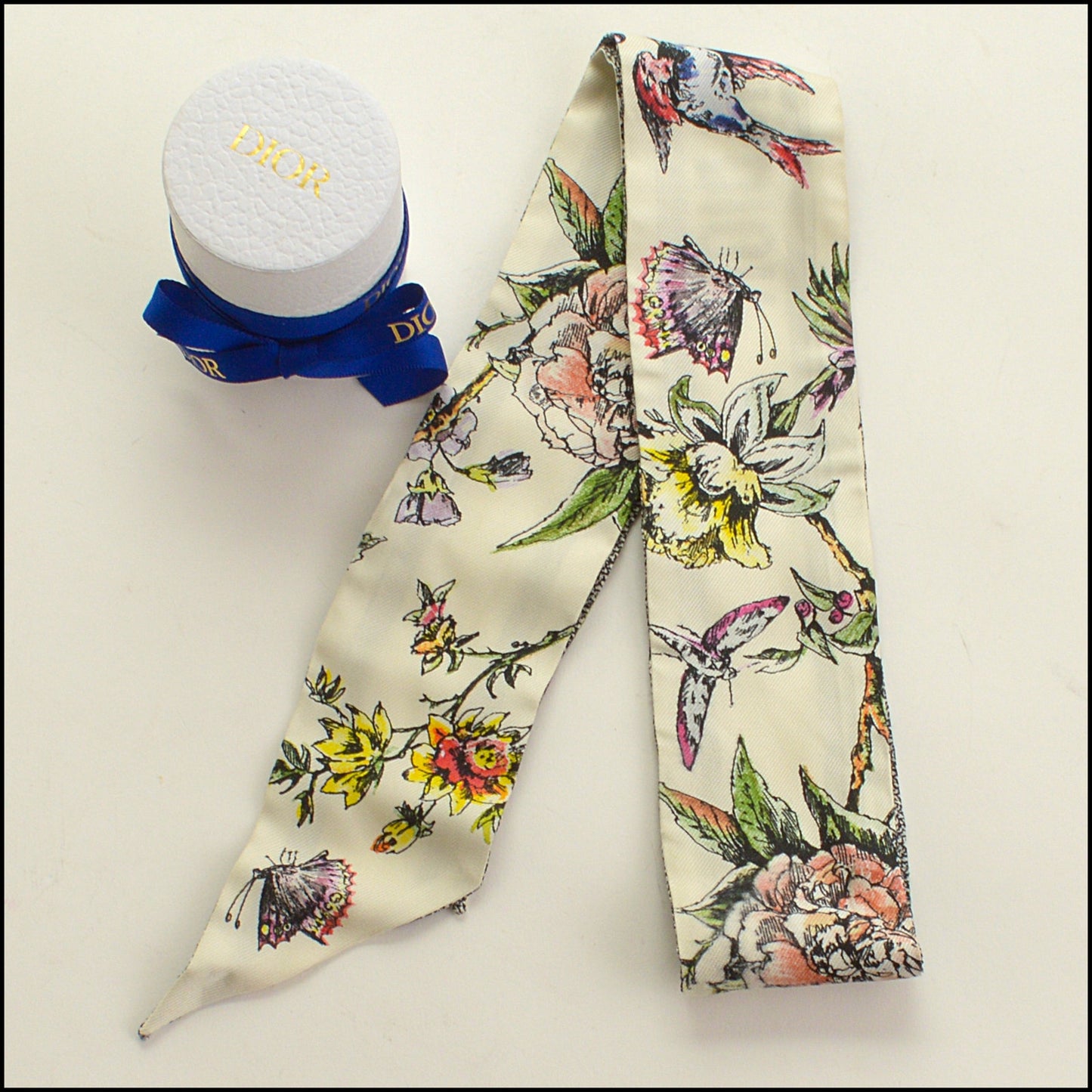 RDC15318 DIOR Multicolor Floral Silk Twill Mitzah Ribbon Scarf