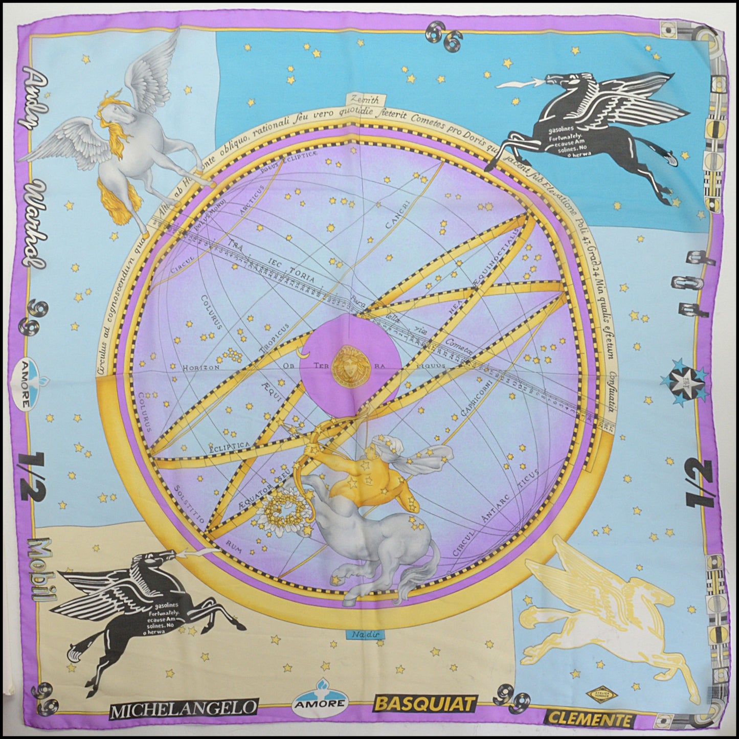RDC14798 GIANNI VERSACE Vintage Aqua Comets Silk Chiffon Scarf