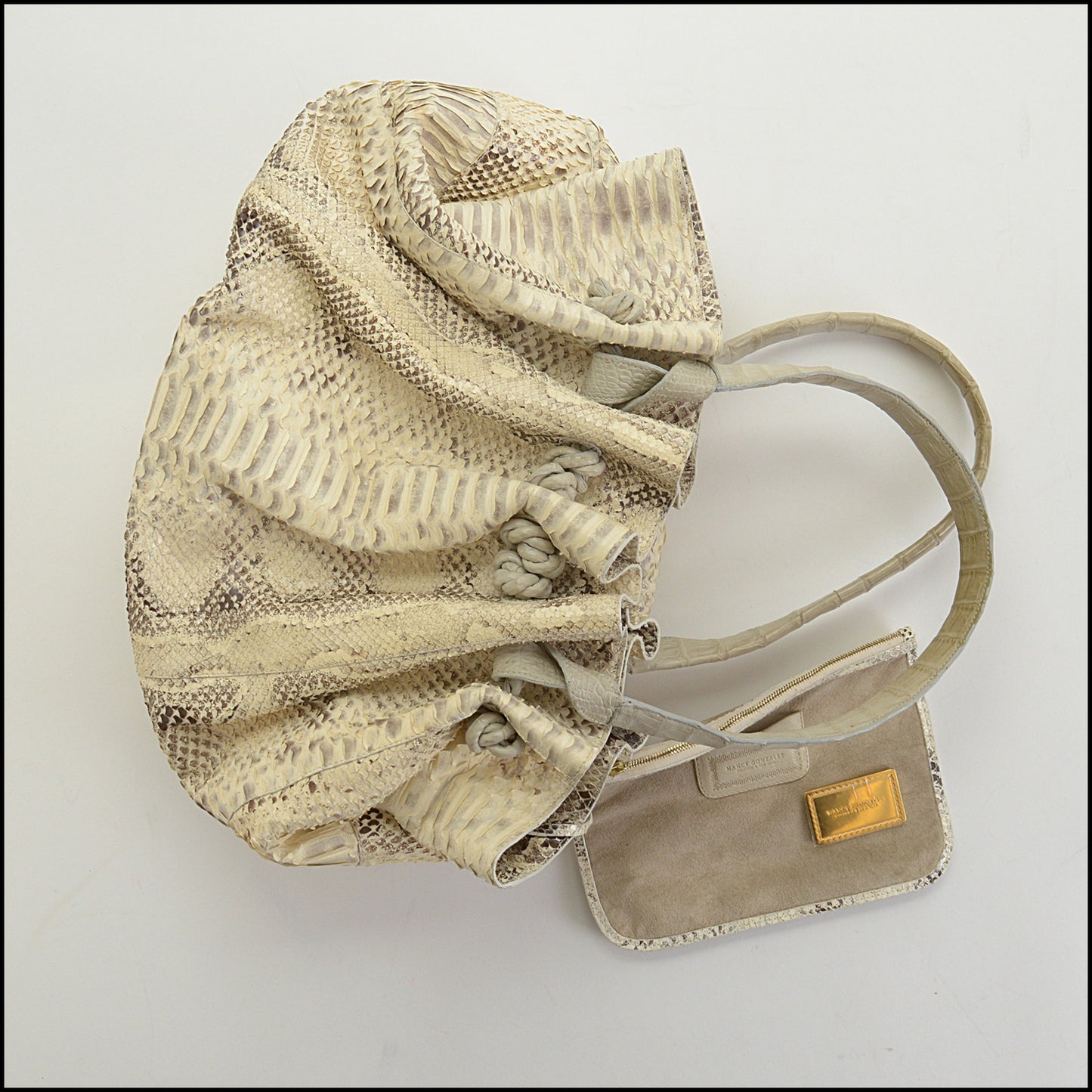 RDC14496 Nancy Gonzalez Gray & Cream Python Bag w/ Croc Handles