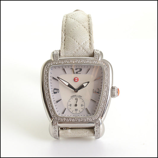 RDC14731 Michele Diamond Bezel Mop Trapezoid Urban Lady Watch w/ 2 Extra Bands