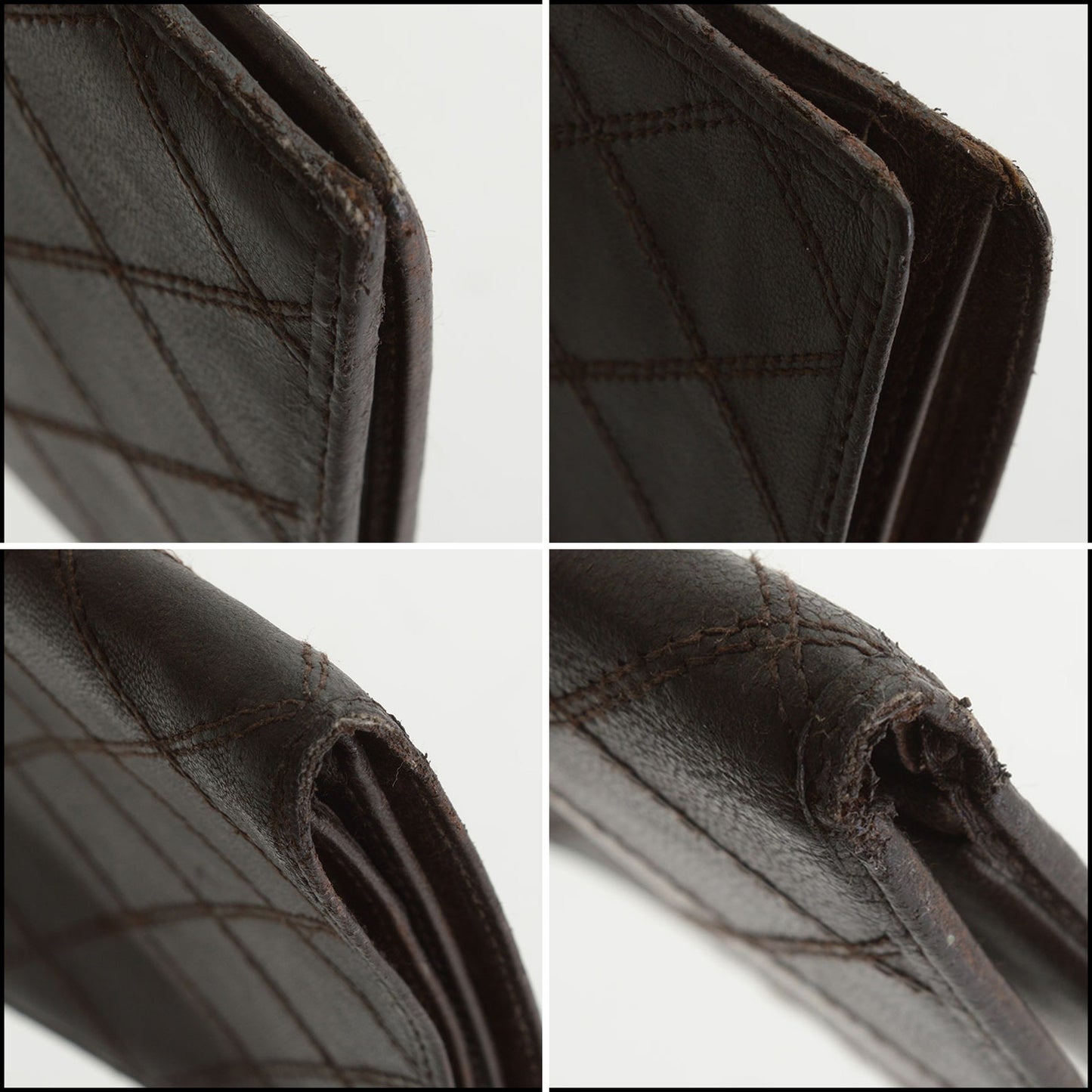 RDC14364 Authentic CHANEL Vintage Dark Brown Lambskin Quilted Long Bifold Wallet