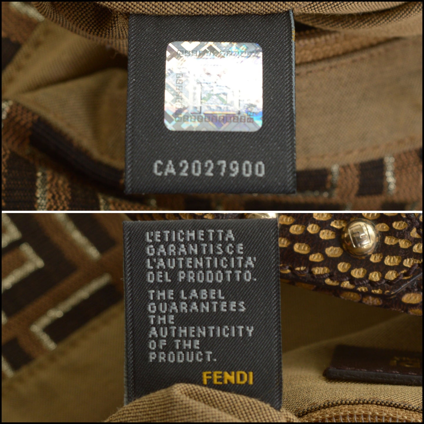 RDC14491 Fendi Gold Metallic Brown Zucca FF Logo Canvas Chef Shoulder Bag