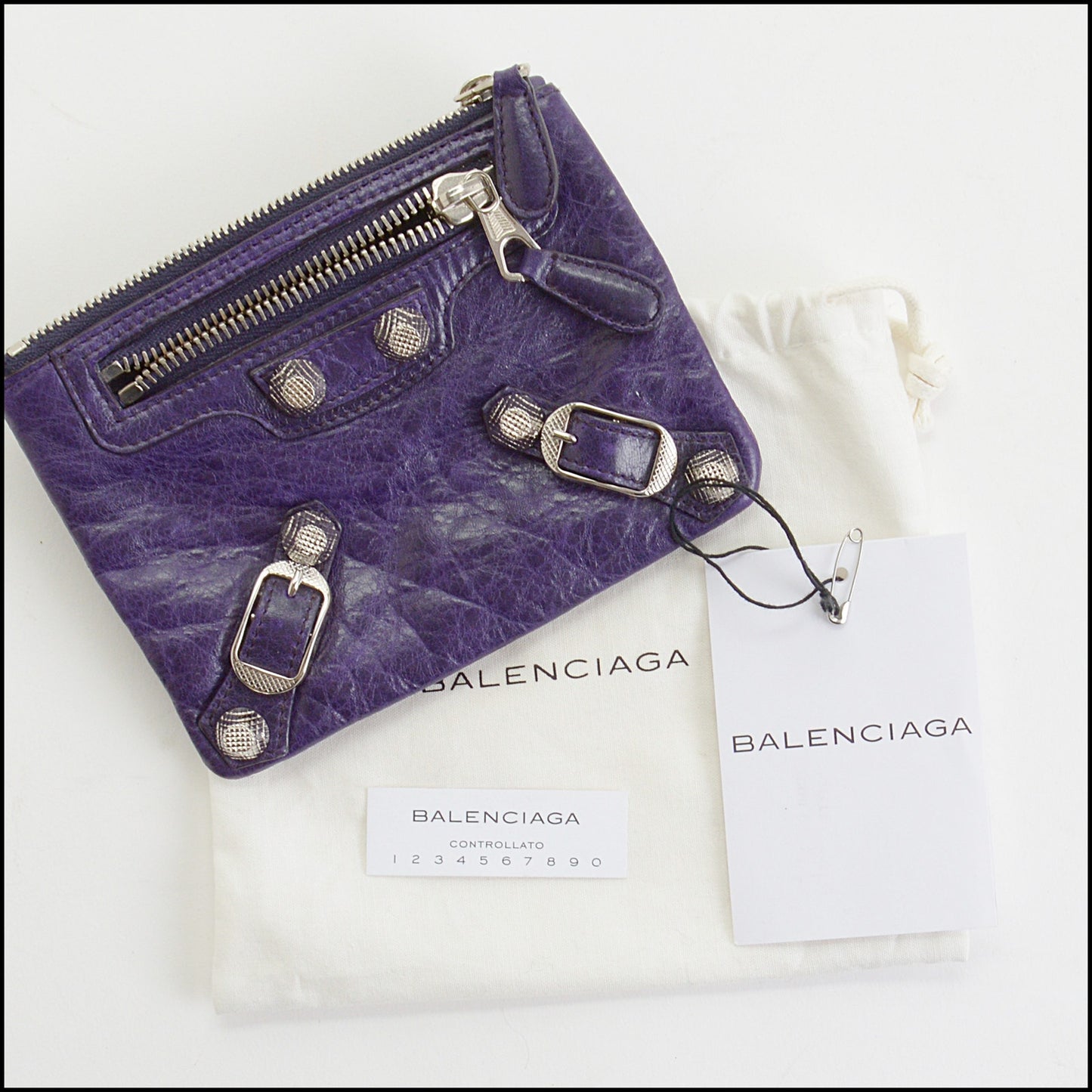 RDC14345 Authentic BALENCIAGA '12 Purple Lambskin 12mm Silver HW Coin Purse