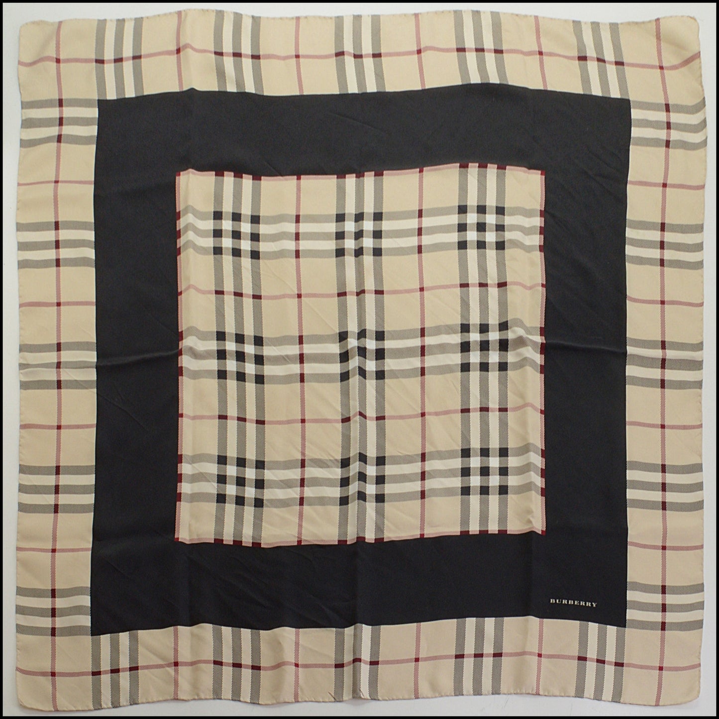 RDC14482 Burberry House Check Navy Border Silk Scarf