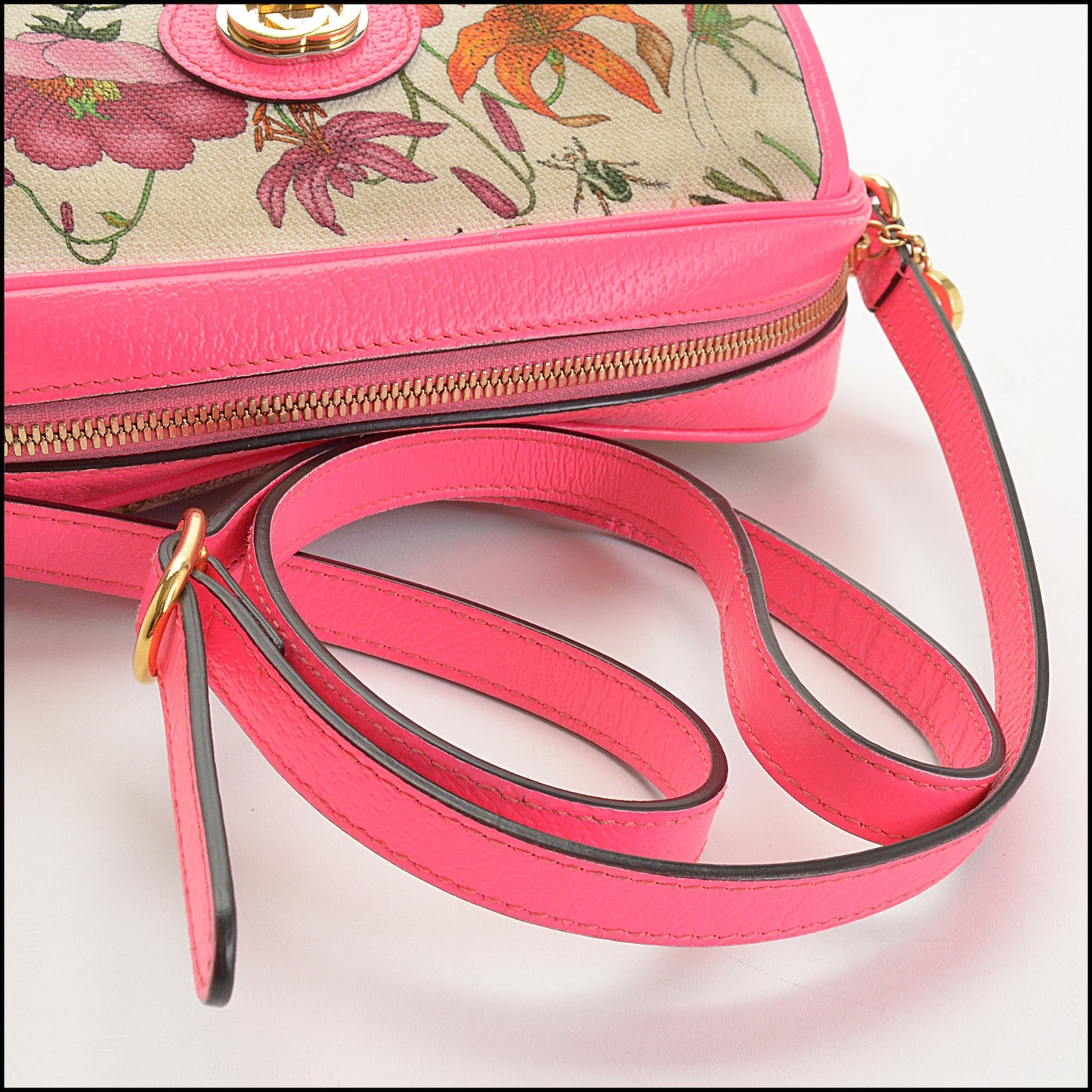 RDC14494 Gucci Fluorescent Pink Floral Canvas Crossbody Bag