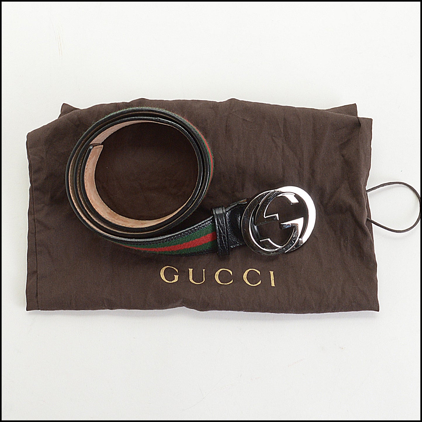 RDC14603 GUCCI Leather Web Stripe Interlocking G Buckle Belt Size 75/30