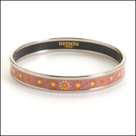 RDC14699 HERMES Mauve Palladium Narrow Printed Enamel Bangle Size XS