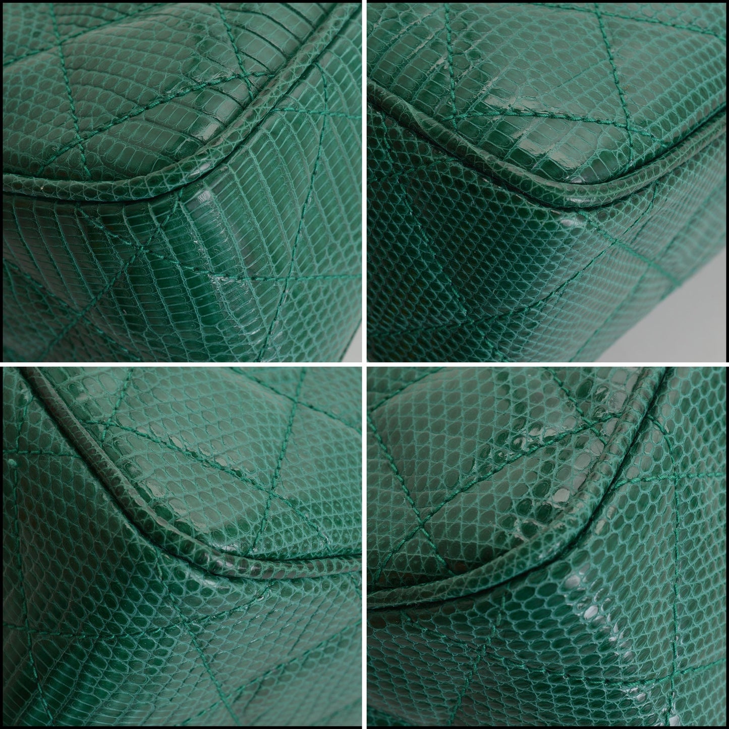 RDC14690 CHANEL Vintage '86-'88 Green Lizard Chain Strap Camera Bag