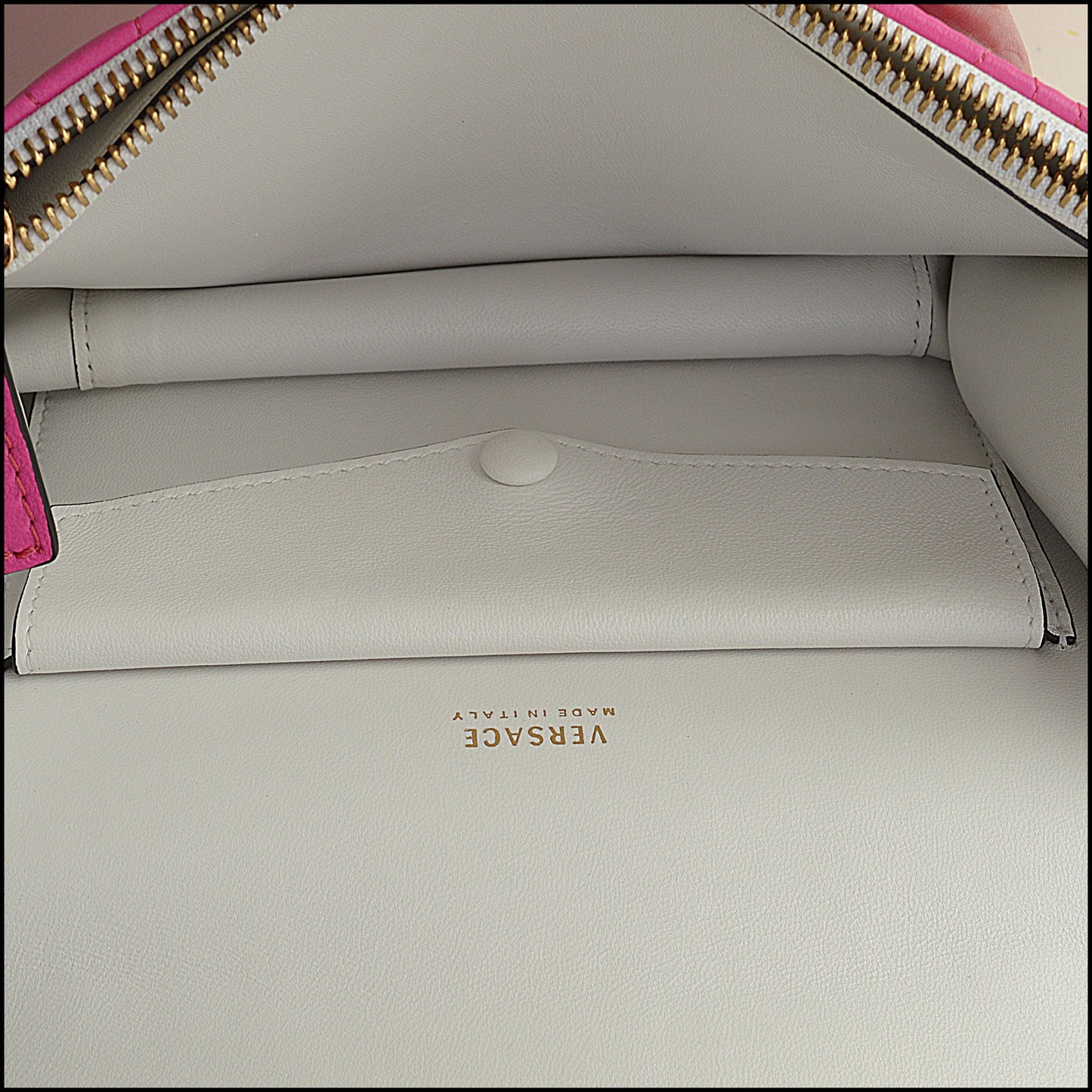 RDC14841 VERSACE Pink, White, Black Tweed Flap Bag