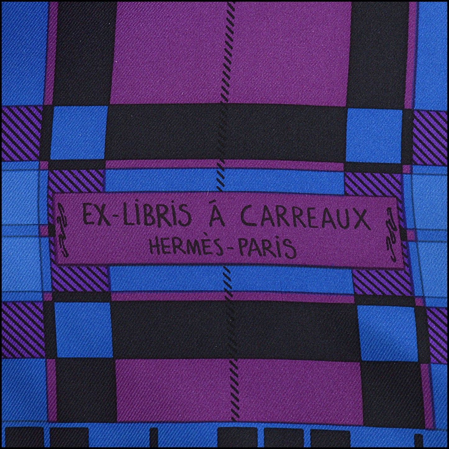 RDC14807 HERMES Blue/Pink Ex-Libris A Carreaux 90 Silk Scarf