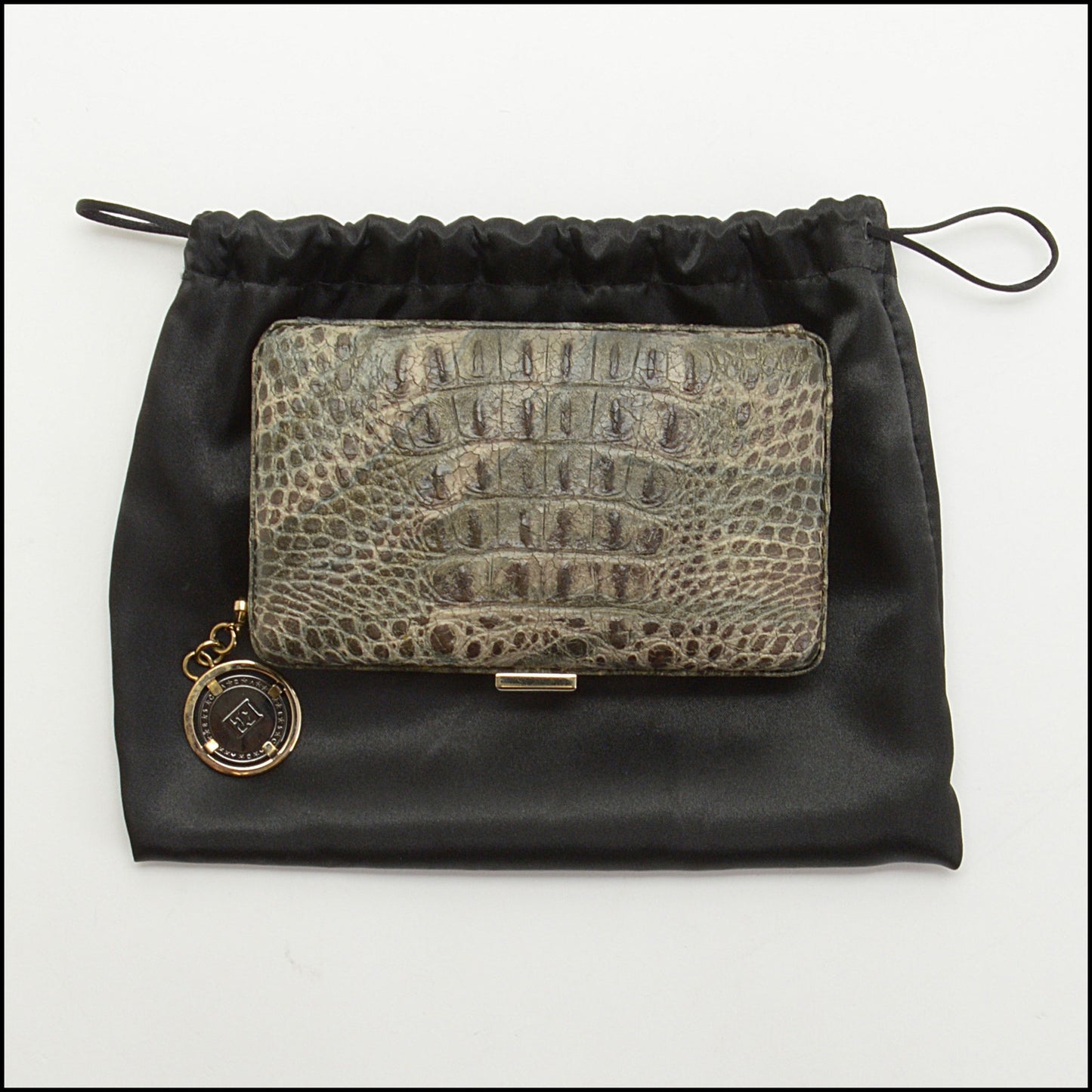 RDC13897 Authentic ESCADA Khaki Green Croc-Embossed Box Clutch