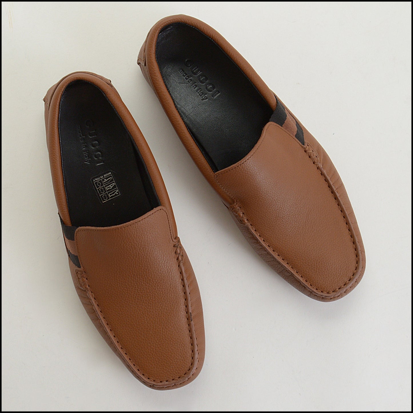 RDC14639 GUCCI Men's Brown Soft Calfskin Web Driving Loafers Size 8.5