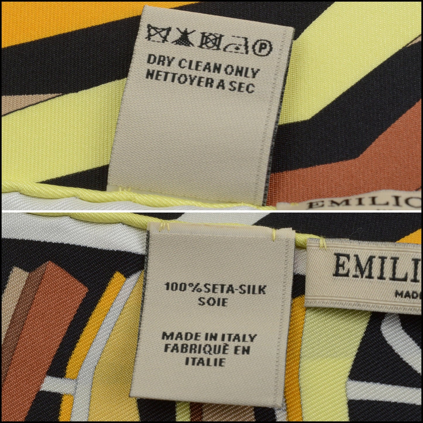 RDC14297 EMILIO PUCCI Black/Yellow/Brown Concentric Lines 90cm Square Silk Scarf