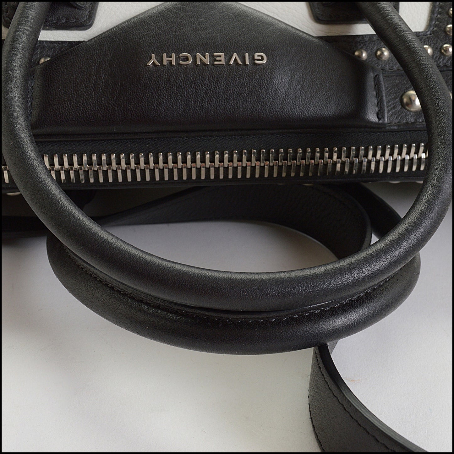 RDC14653 GIVENCHY Black & White Calfskin Studded Small Antigona Bag