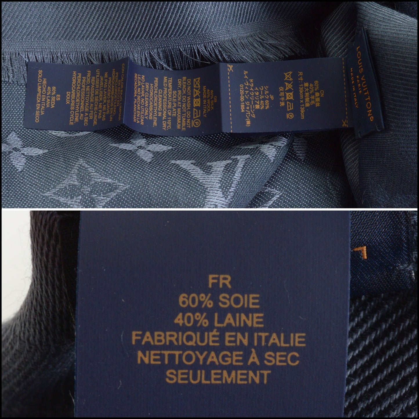 RDC14931 LOUIS VUITTON Carbone Dark Blue-Grey Monogram Classic Shawl