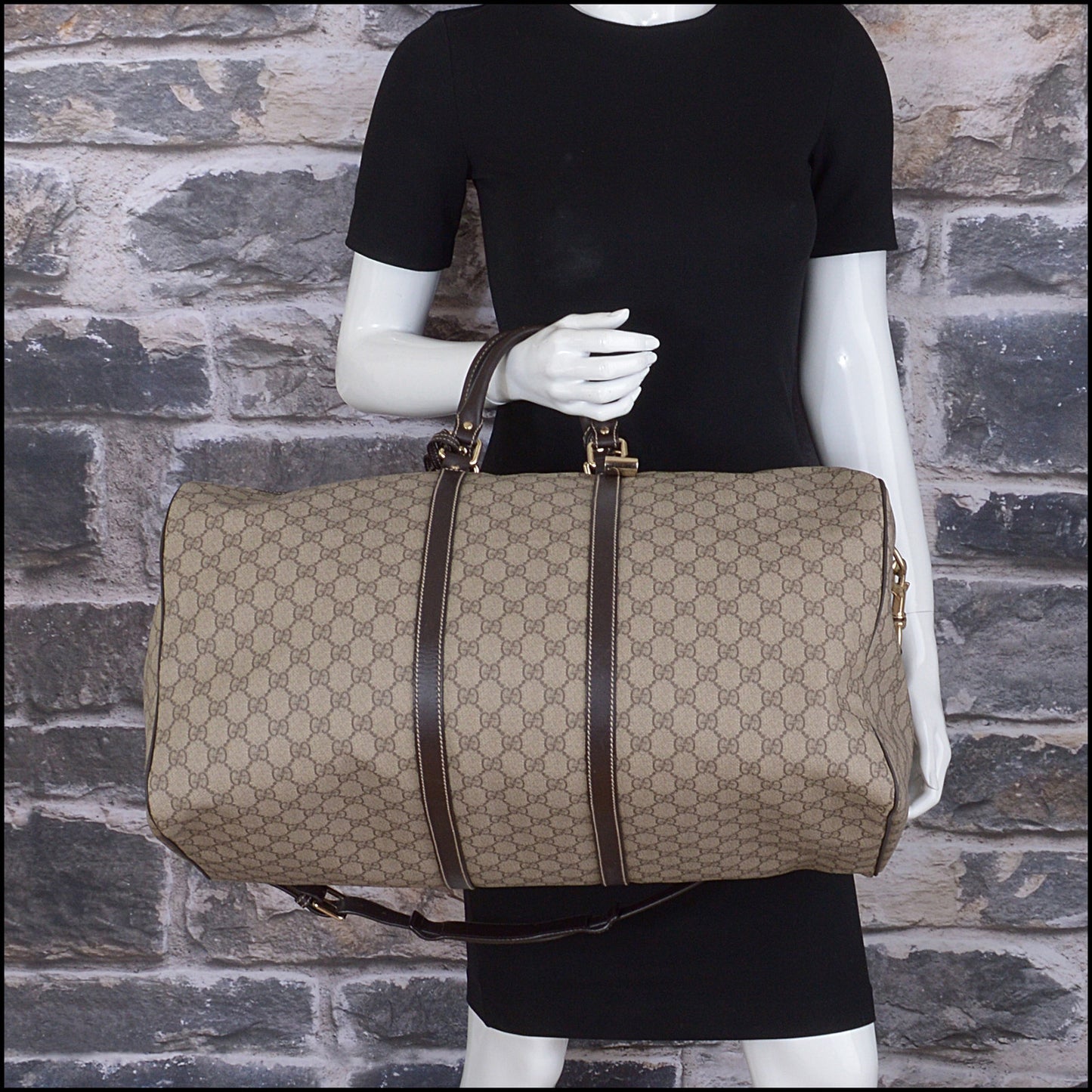 RDC15115 GUCCI GG Brown Supreme Canvas Duffle Carry-on Bag