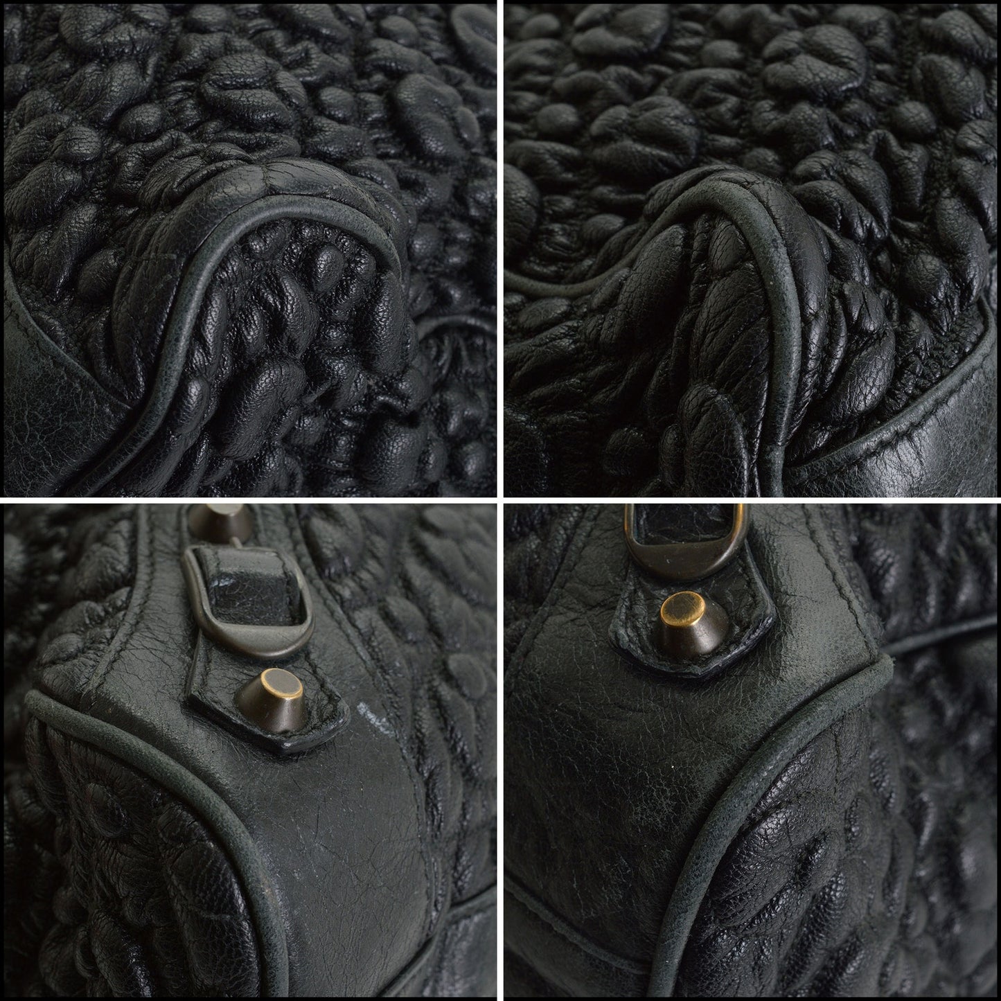 RDC14395 Authentic BALENCIAGA Black Smock Quilted Leather Morning Bag