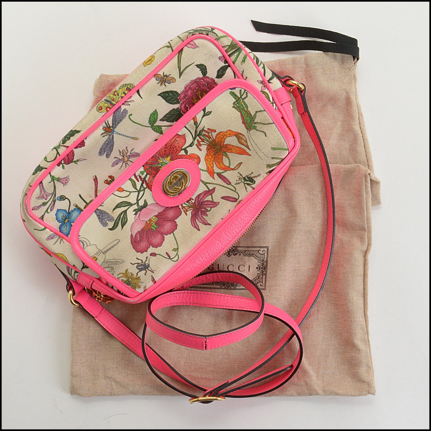 RDC14494 Gucci Fluorescent Pink Floral Canvas Crossbody Bag
