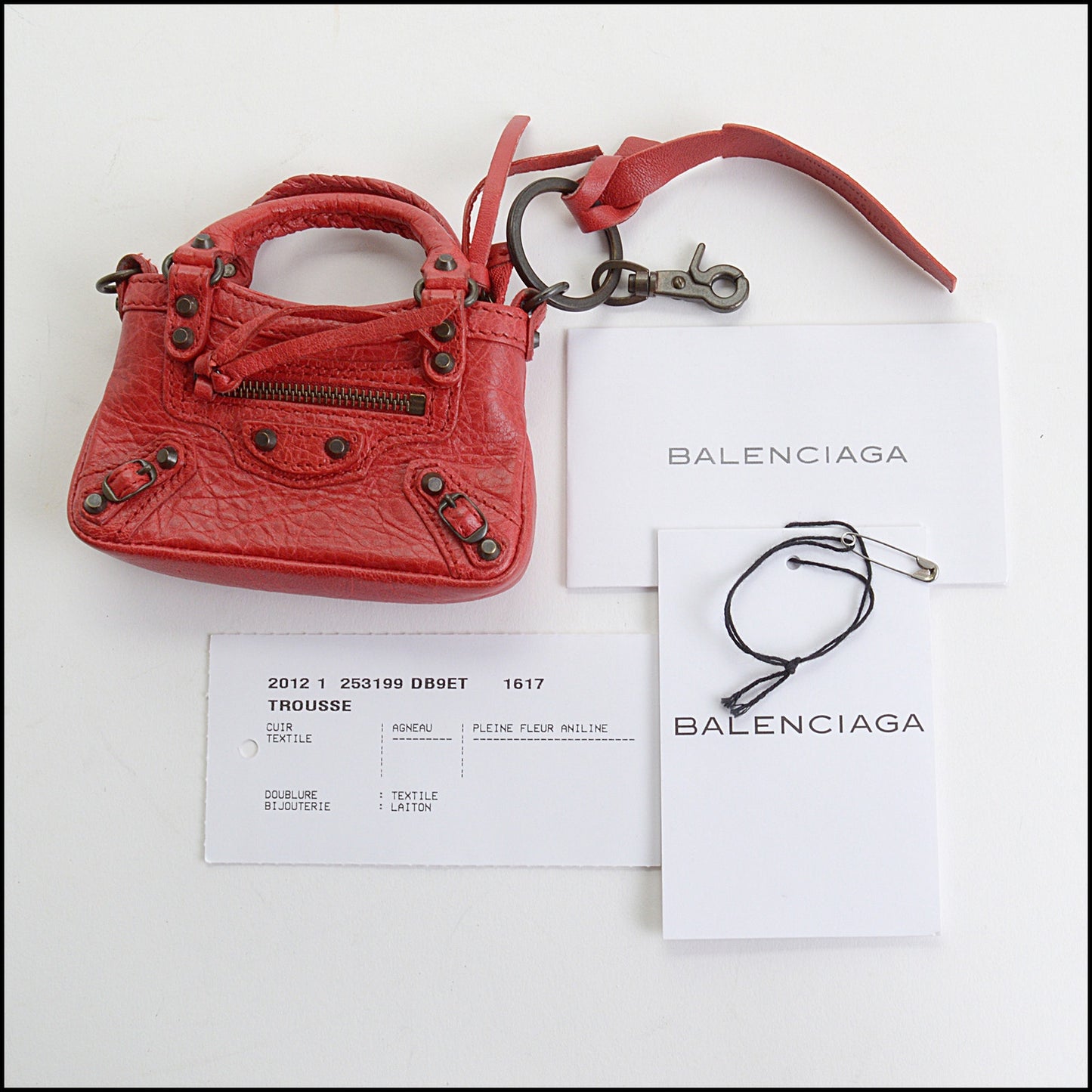 RDC14344 Authentic BALENCIAGA '12 Poppy Red Mini Moto Bag Charm Keyring