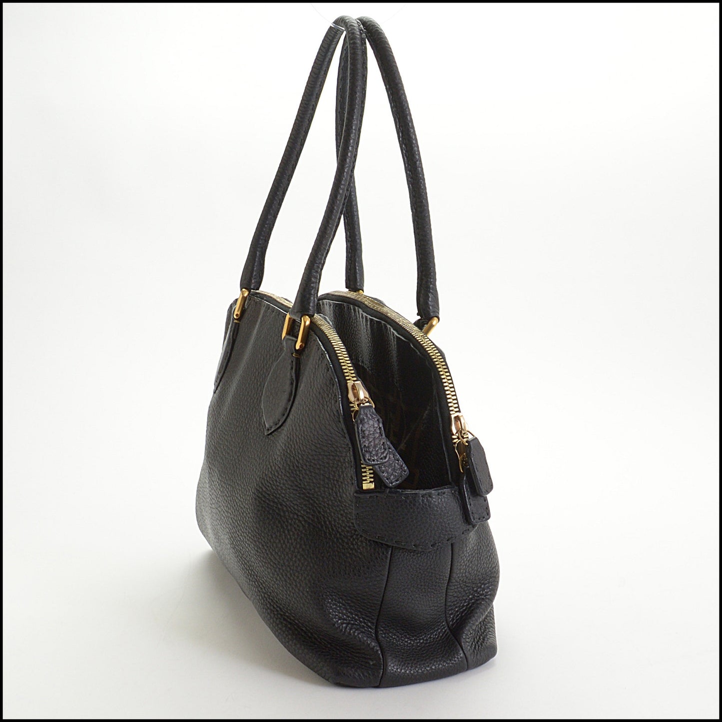 RDC14493 Fendi Selleria Black Pebbled Leather Dome Bag