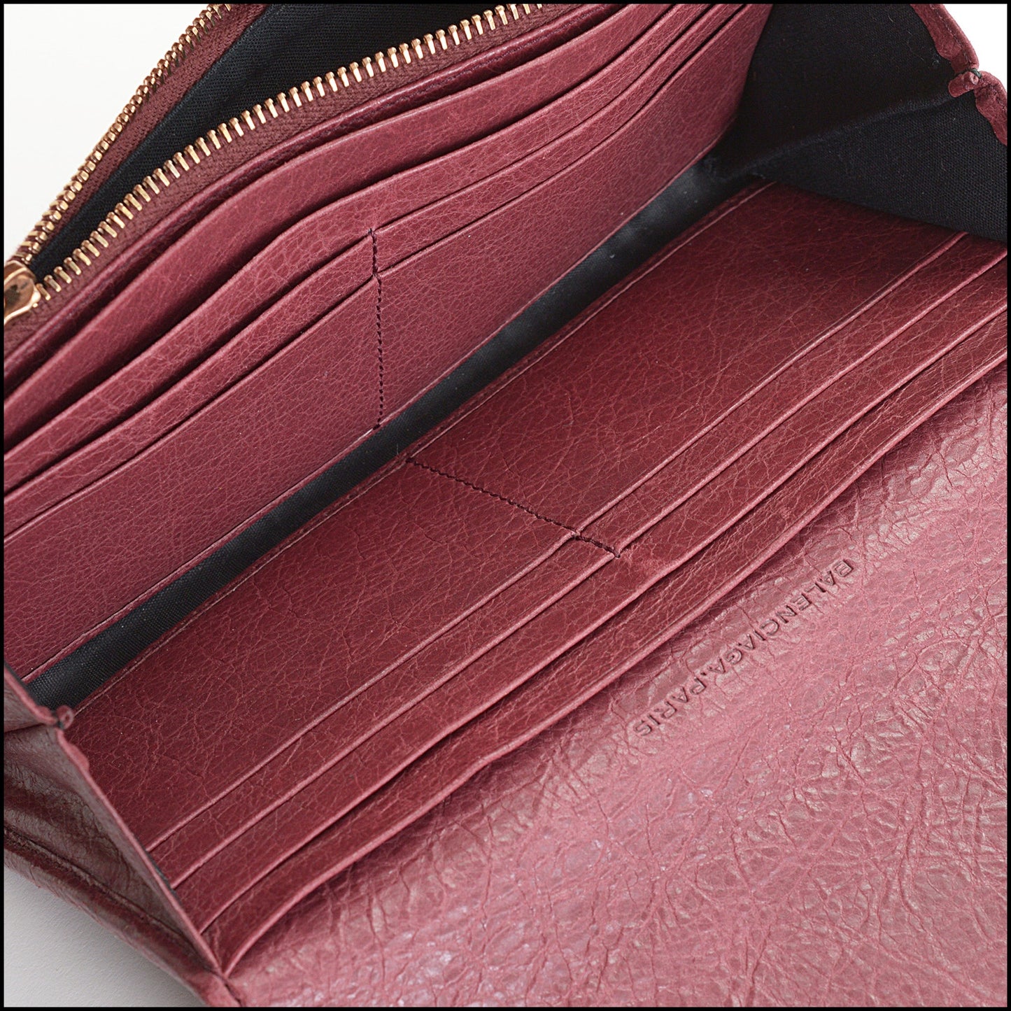 RDC14347 Authentic BALENCIAGA '12 Burgundy Lambskin Rose Gold HW Money Wallet