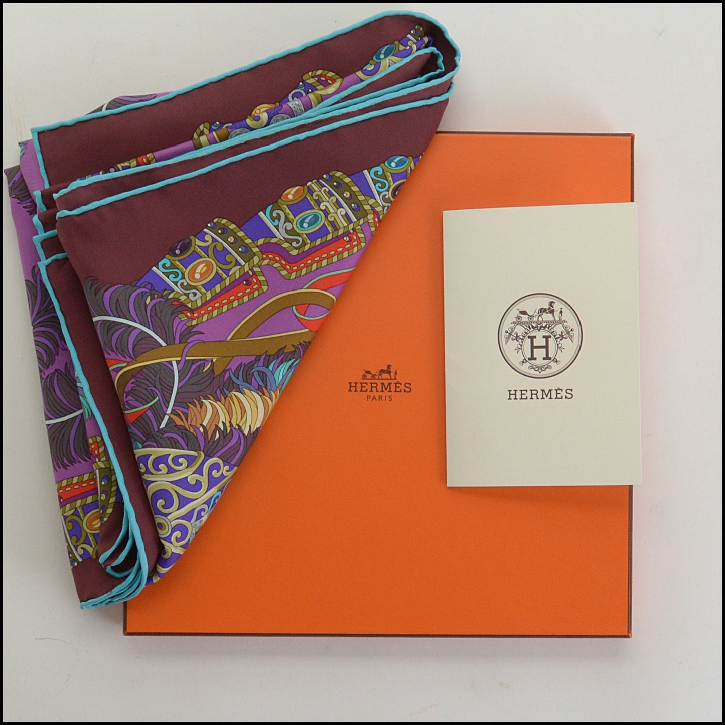 RDC14822 HERMES Turquoise/Multi Sous L'egide de Mars 90 cm Silk Scarf