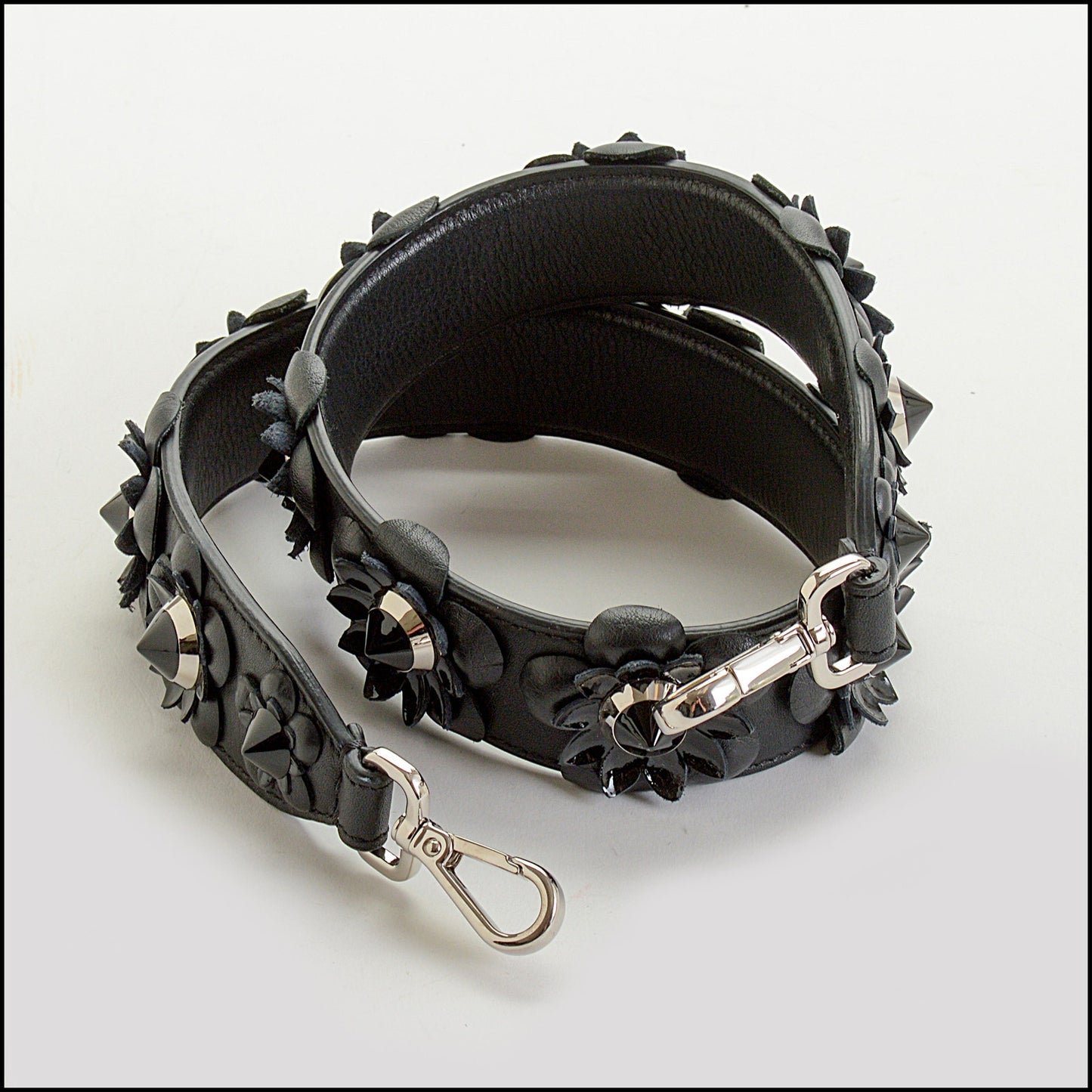 RDC14663 FENDI Black Studded Flowerland Shoulder Strap