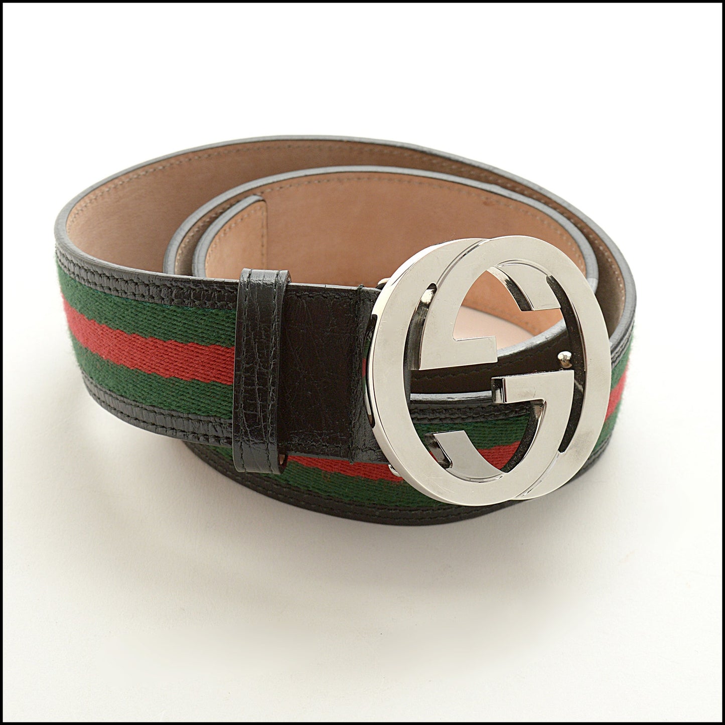 RDC14603 GUCCI Leather Web Stripe Interlocking G Buckle Belt Size 75/30
