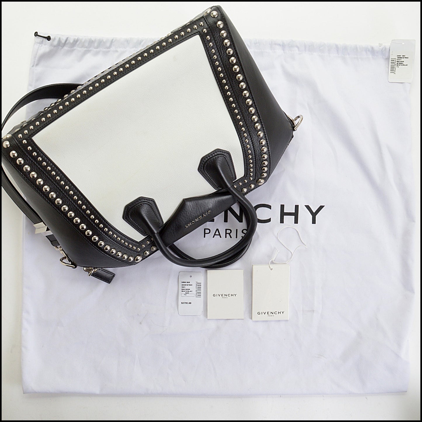 RDC14653 GIVENCHY Black & White Calfskin Studded Small Antigona Bag