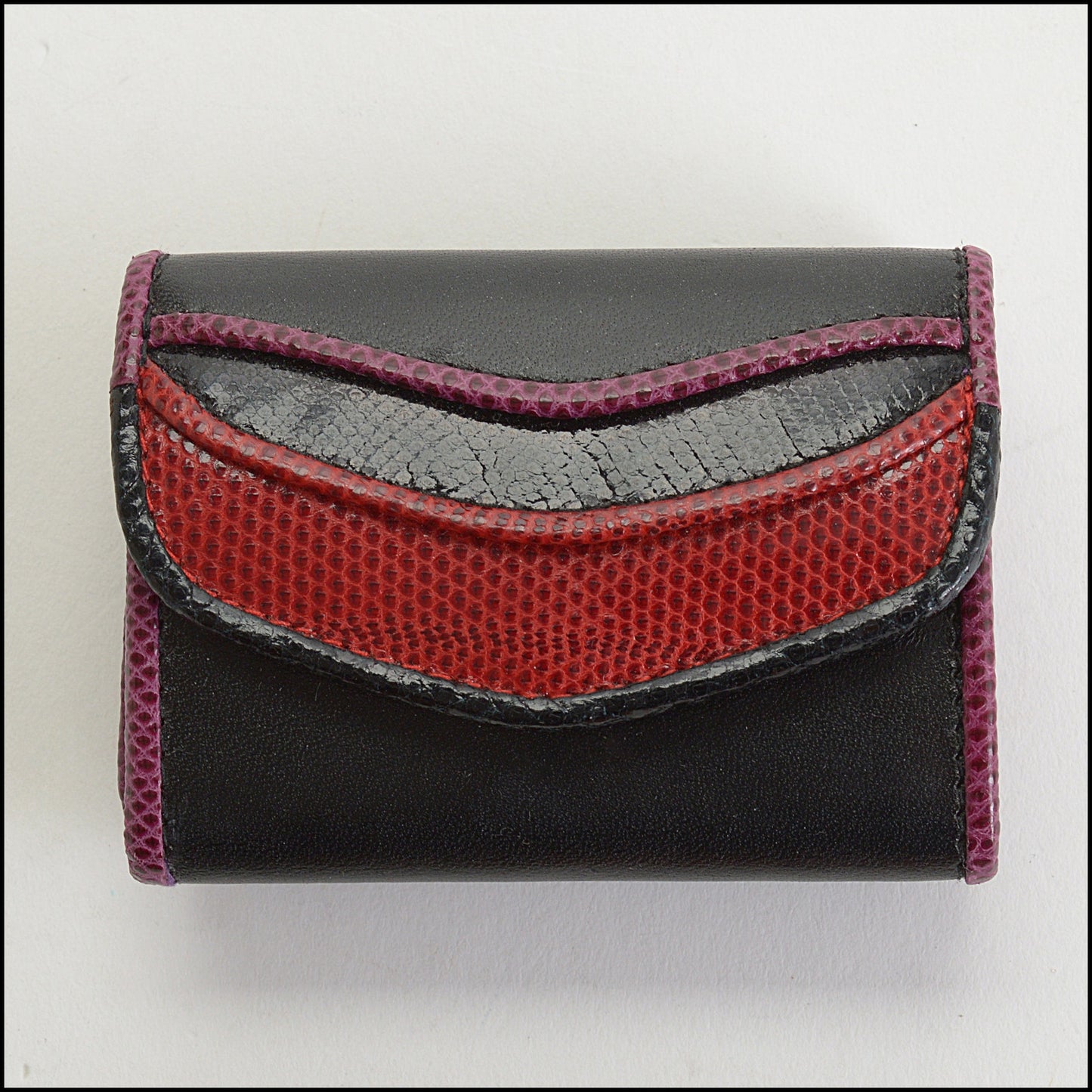 RDC14736 Judith Leiber Vintage Black Multi Mini Cash & Coins Tri-Fold Wallet