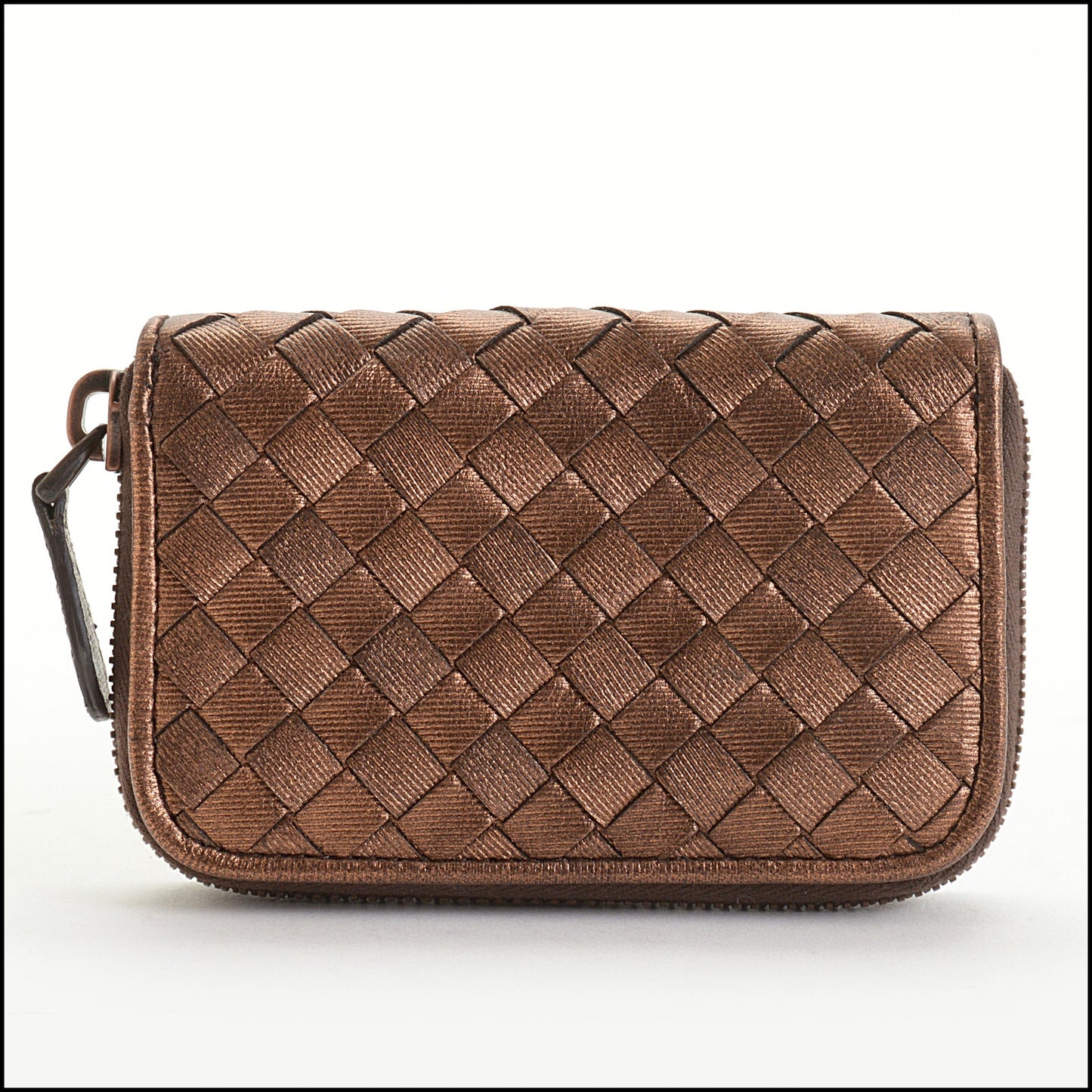 RDC14827 BOTTEGA VENETA 2008 Bronze Intrecciato Zipped Card Case Wallet