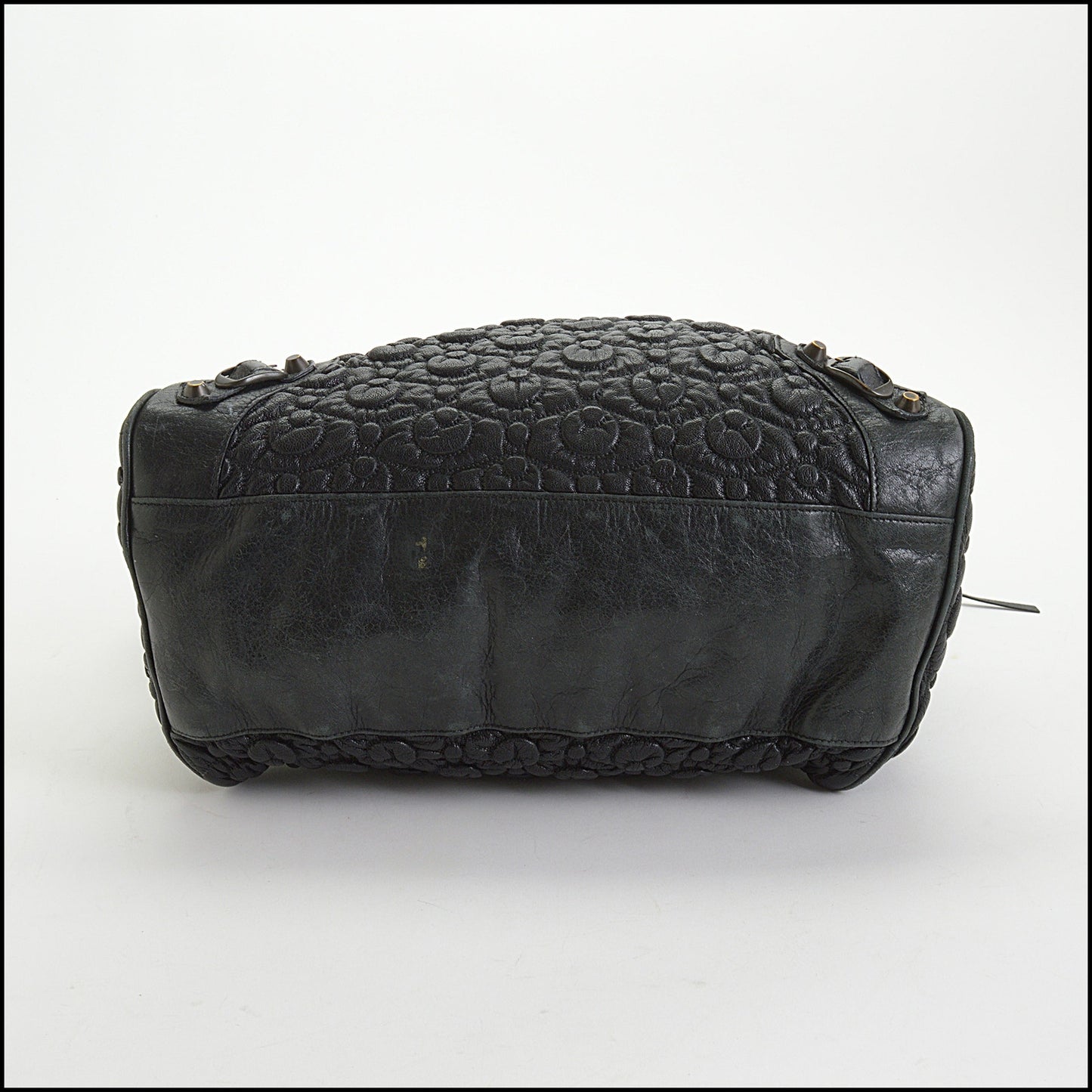 RDC14395 Authentic BALENCIAGA Black Smock Quilted Leather Morning Bag