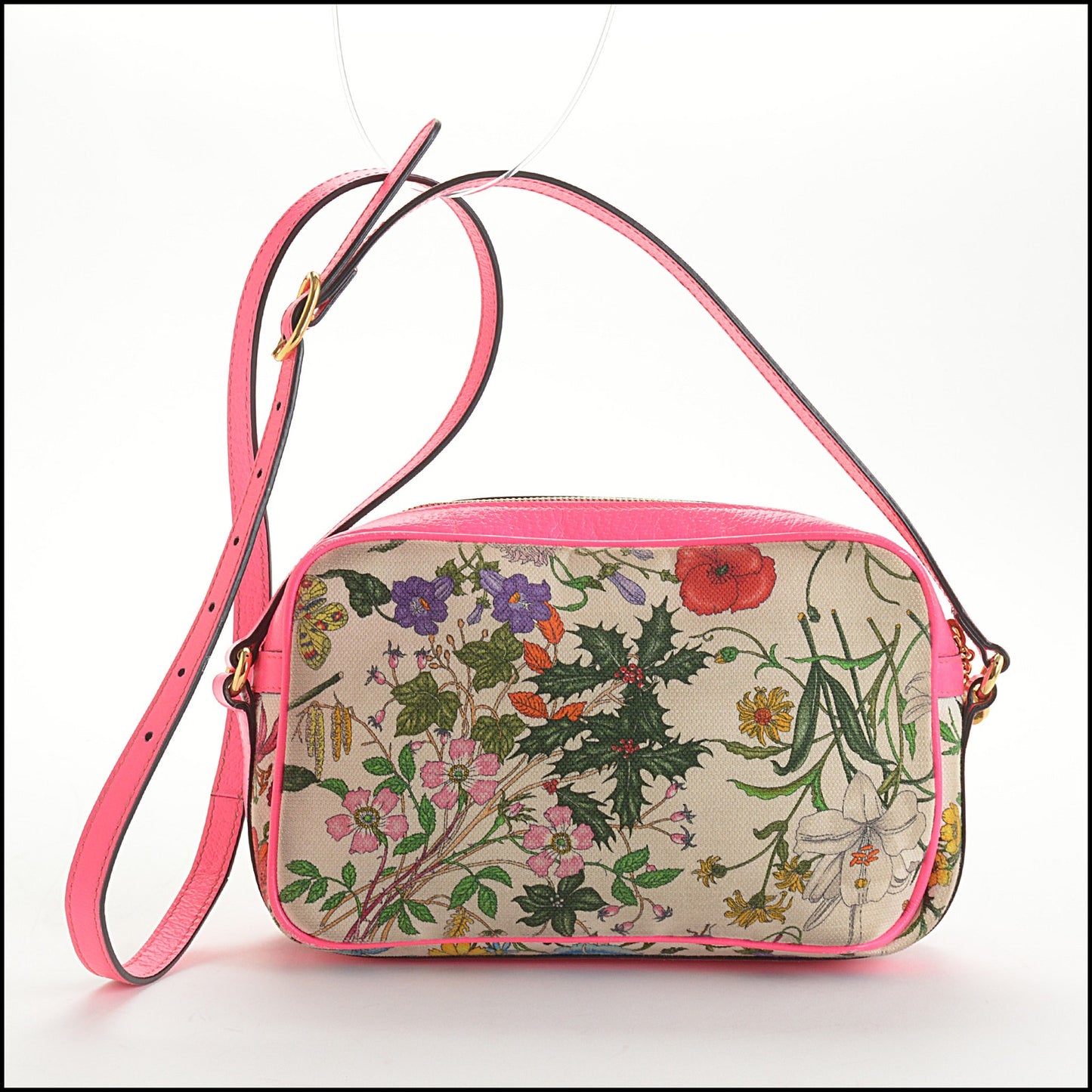 RDC14494 Gucci Fluorescent Pink Floral Canvas Crossbody Bag