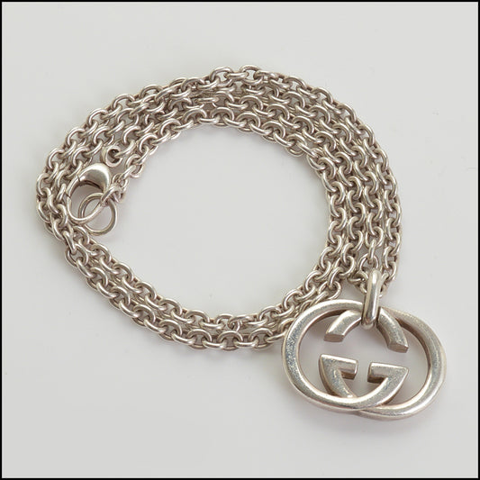 RDC14640 GUCCI Sterling Interlocking GG Pendant Necklace