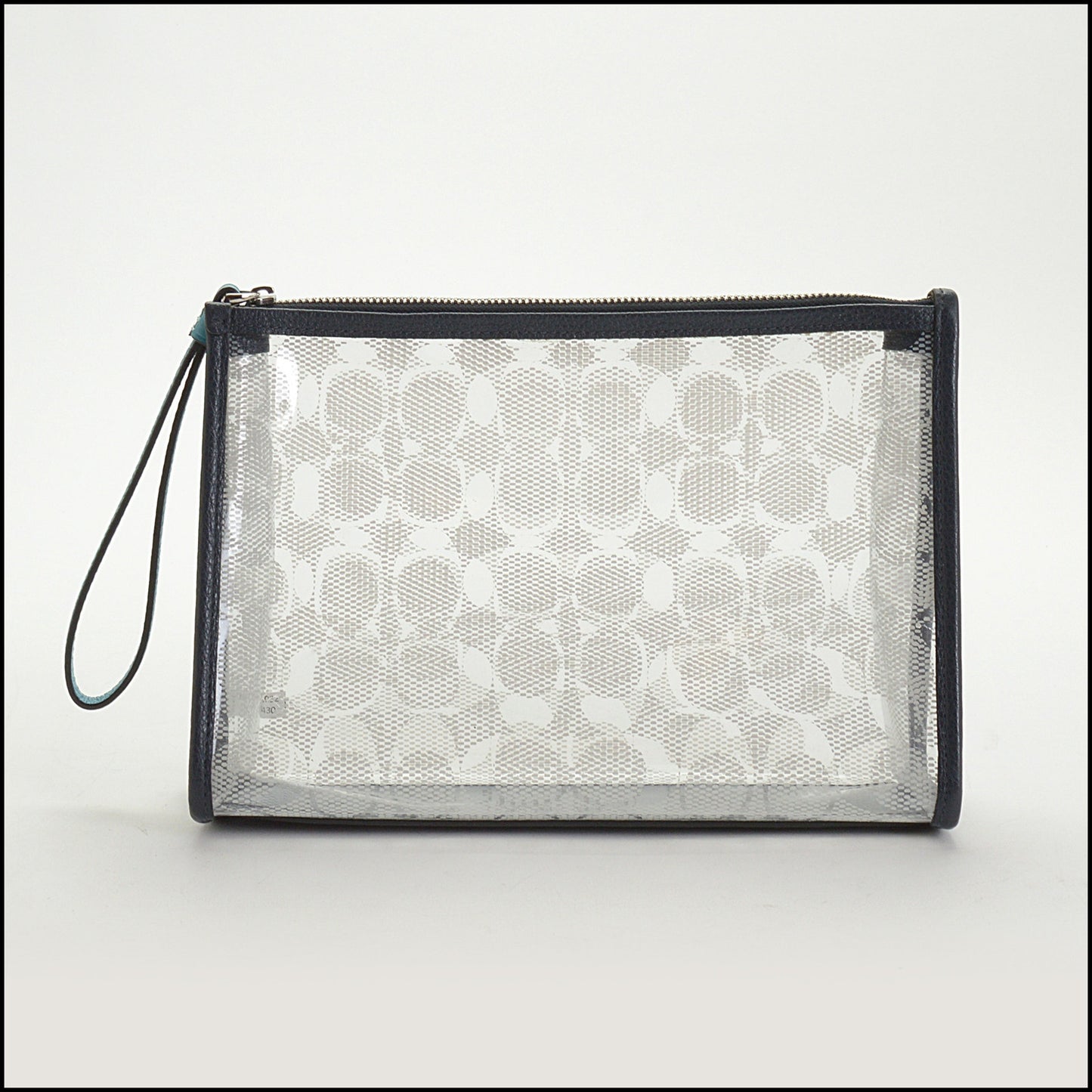 RDC14679 COACH Navy Leather Clear Plastic Cosmetic Case Beach Clutch