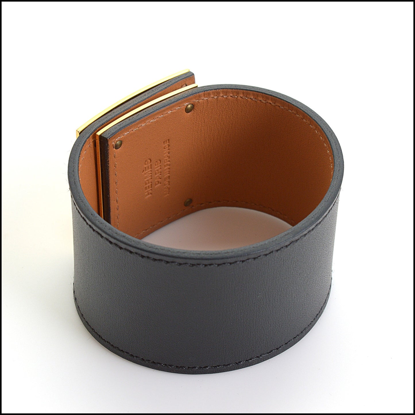 RDC14370 Authentic HERMES 2014 Black Leather Gold Hardware Kelly Dog Bracelet