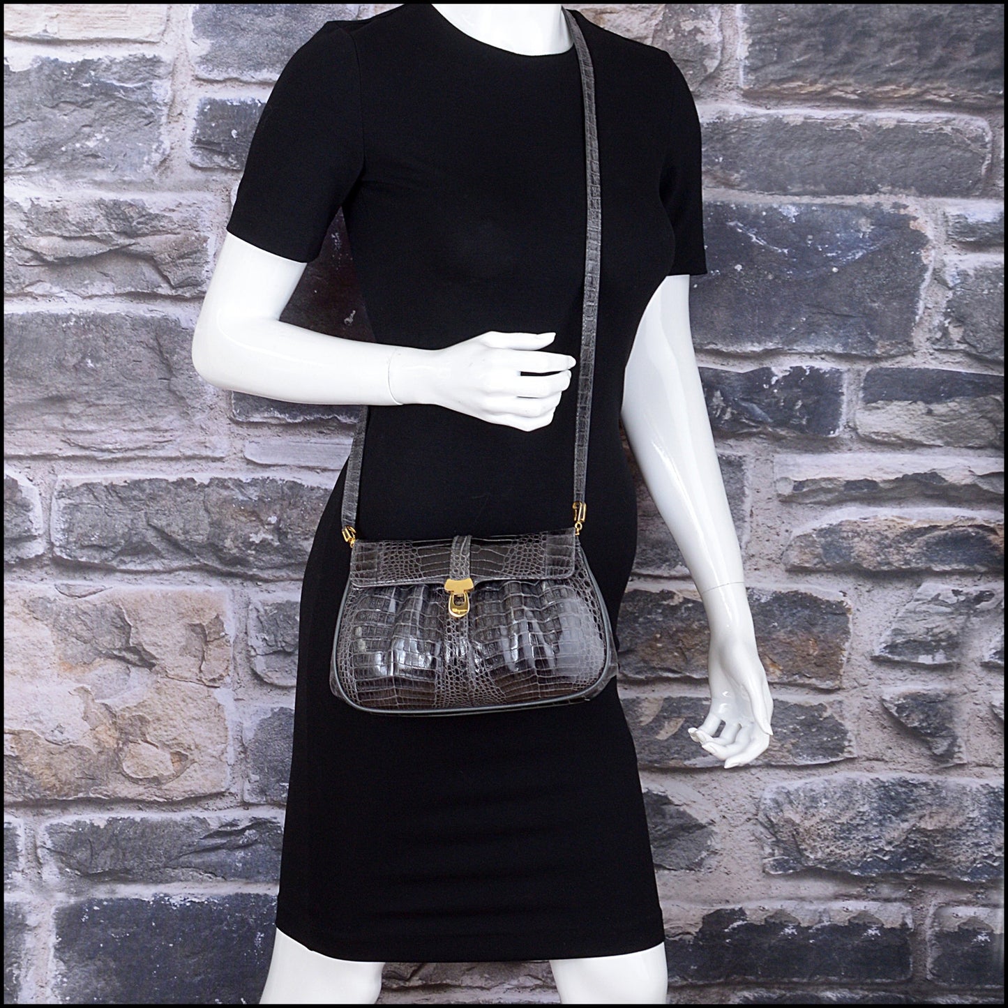 RDC14735 Ferragamo Vintage Grey Crocodile Shoulder Bag