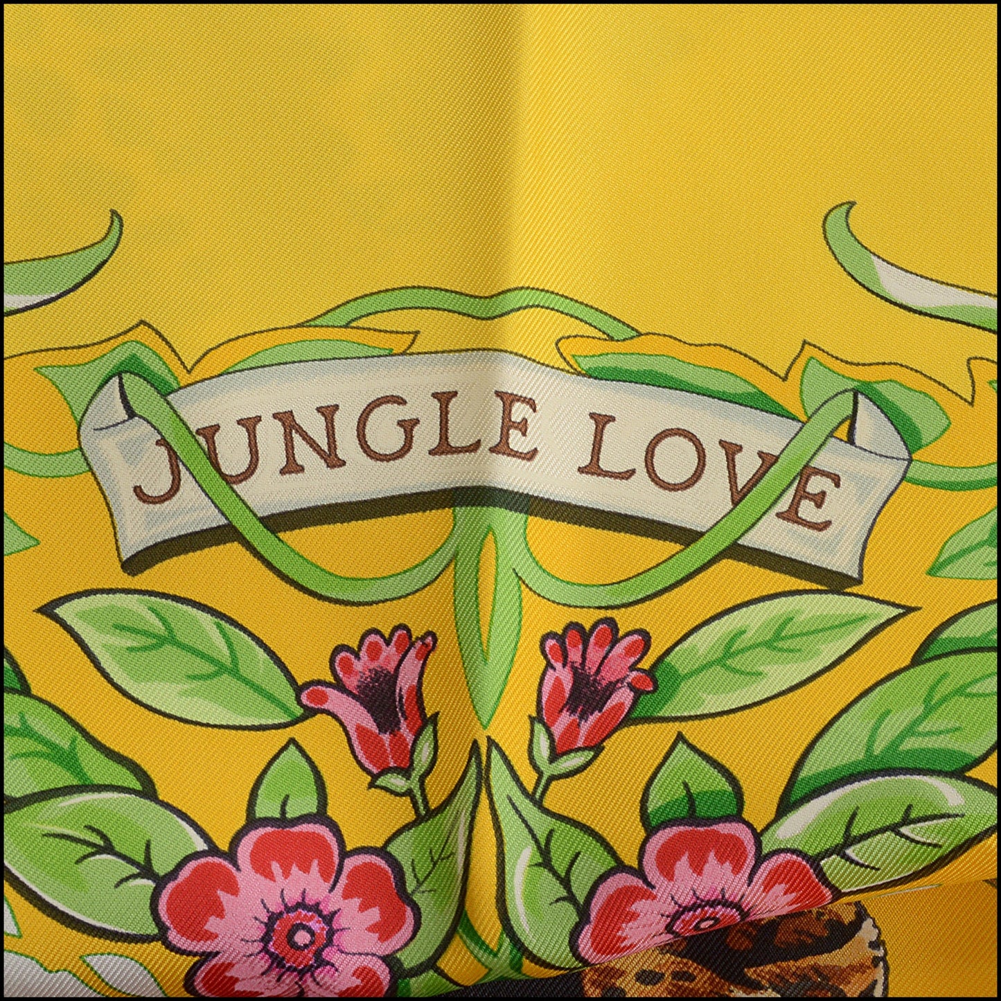 RDC14795 HERMES Yellow "Jungle Love" Leopards Silk Scarf 90