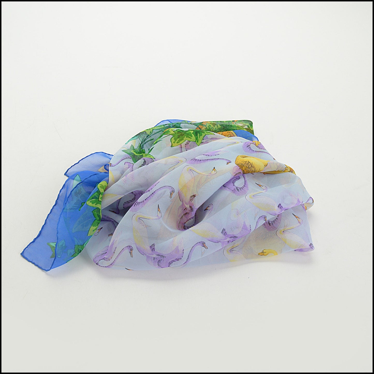RDC14797 GIANNI VERSACE Vintage Blue Swans Silk Chiffon Scarf