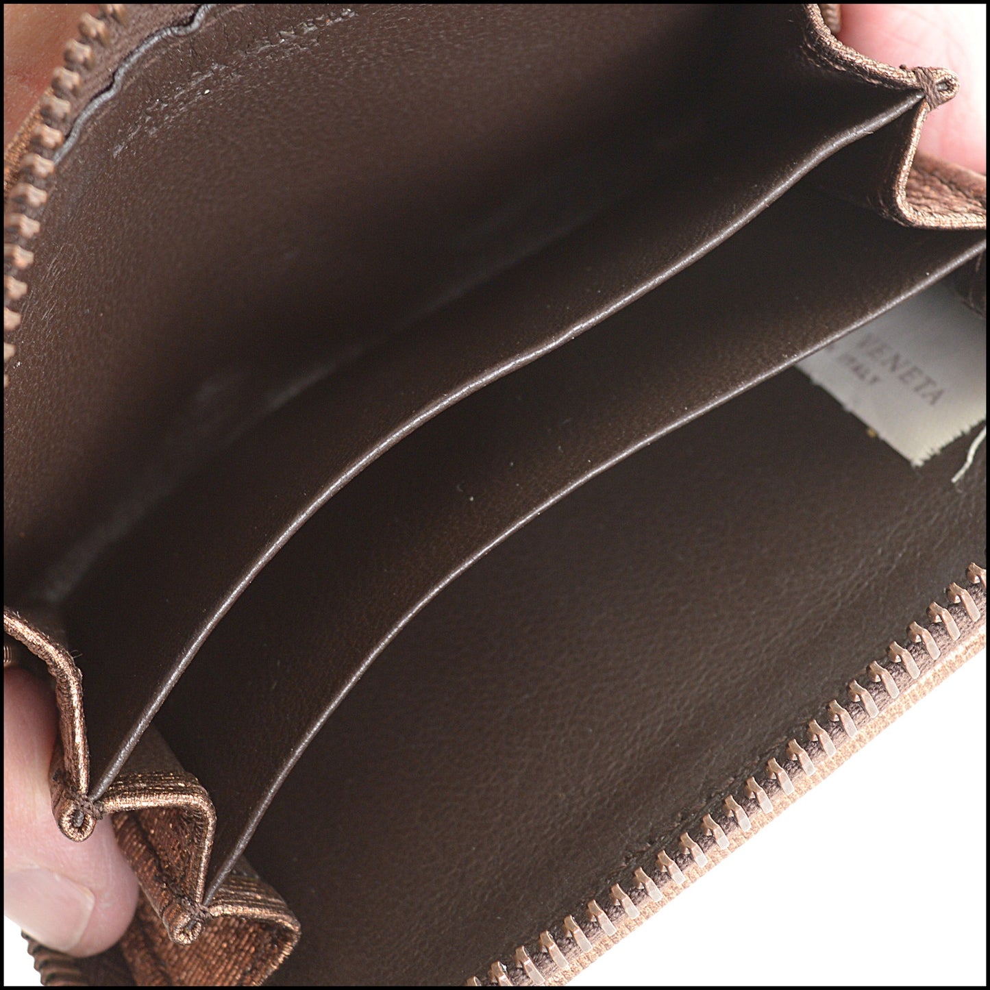 RDC14827 BOTTEGA VENETA 2008 Bronze Intrecciato Zipped Card Case Wallet